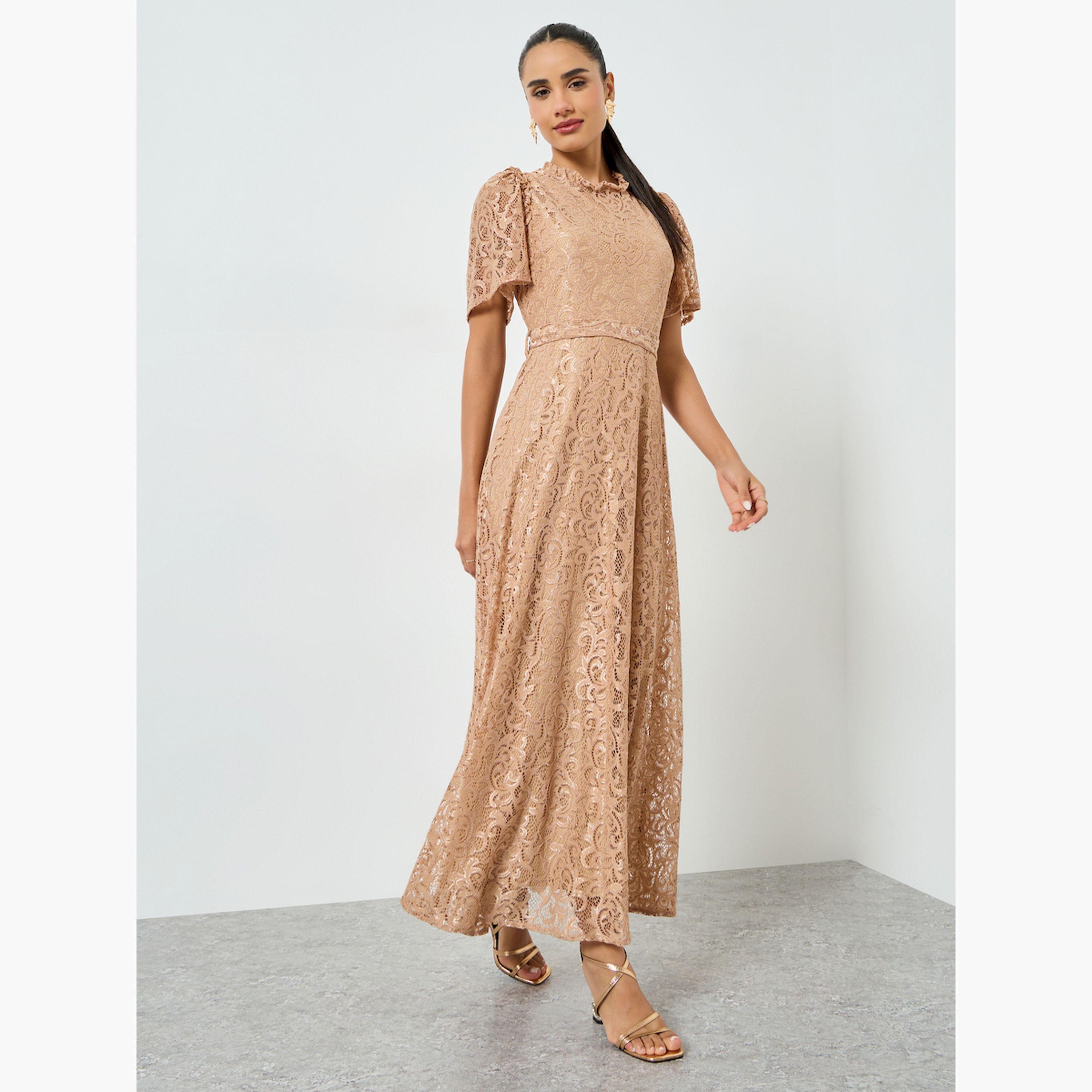 Styli Beige Lace Short Sleeve A-Line Maxi Dress-women-clothing-dresses-image-3