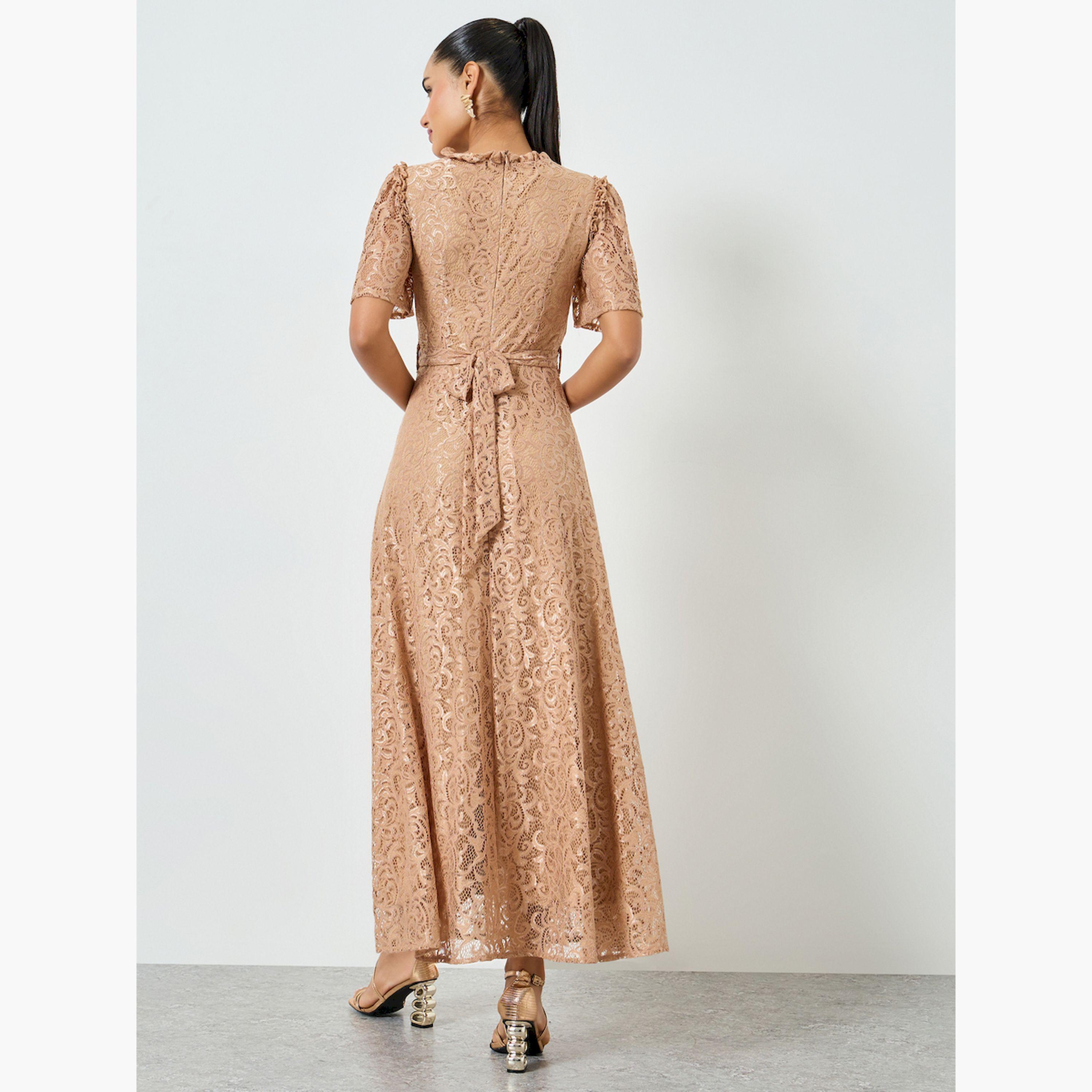 Styli Beige Lace Short Sleeve A-Line Maxi Dress-women-clothing-dresses-image-4