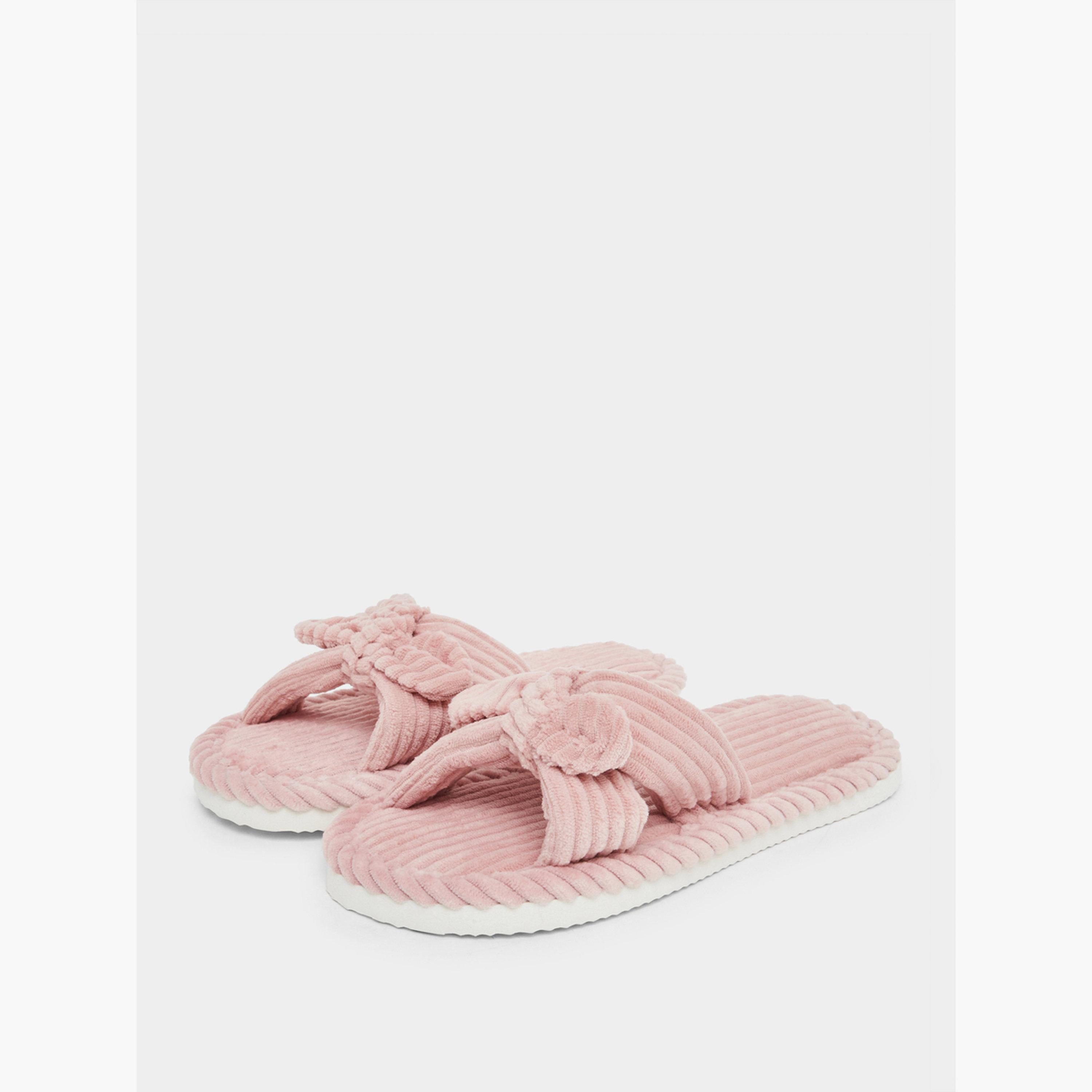 Styli Women Pink Corduroy Bow Bedroom Slippers-women-shoes-bedroomslippers-image-1