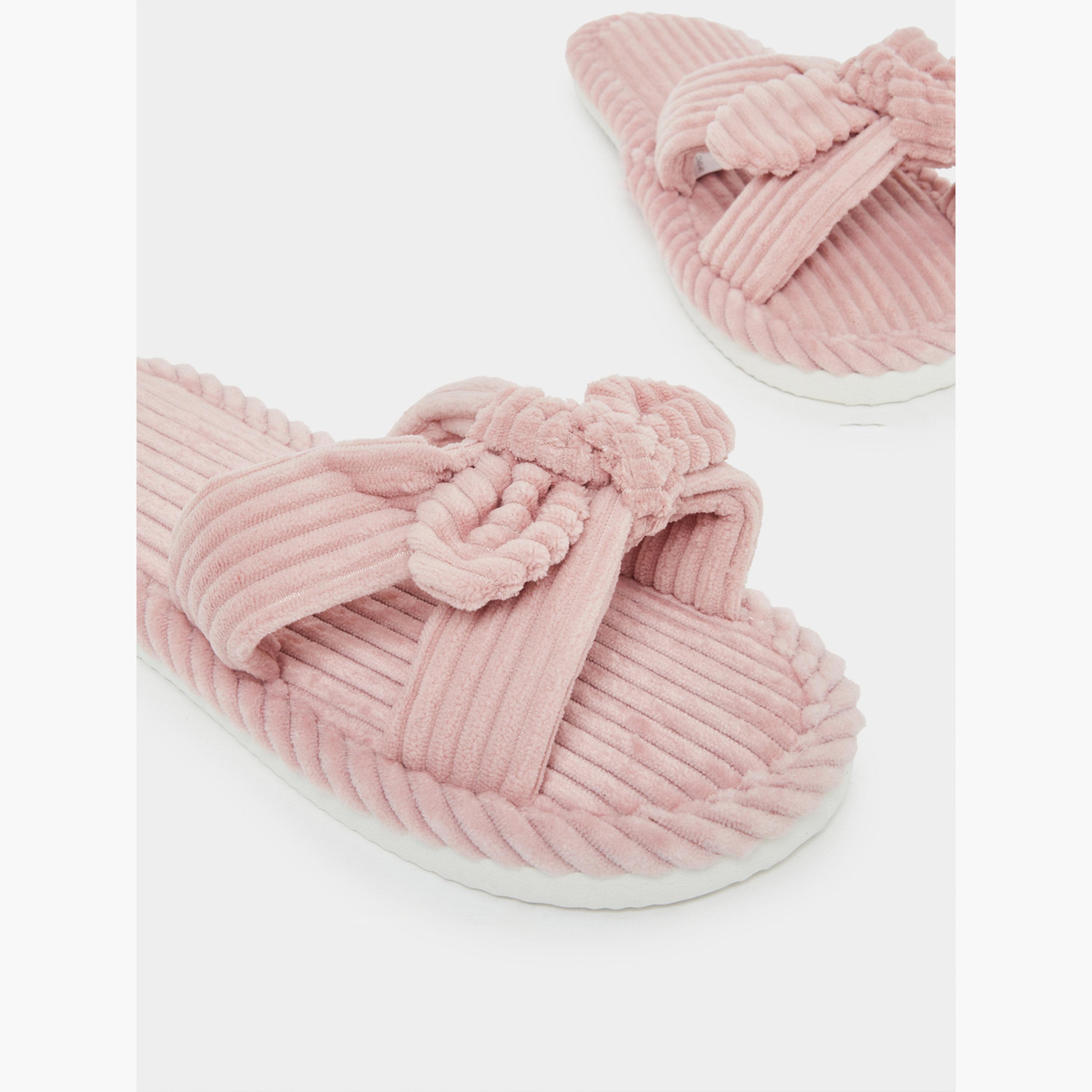 Styli Women Pink Corduroy Bow Bedroom Slippers-women-shoes-bedroomslippers-image-4