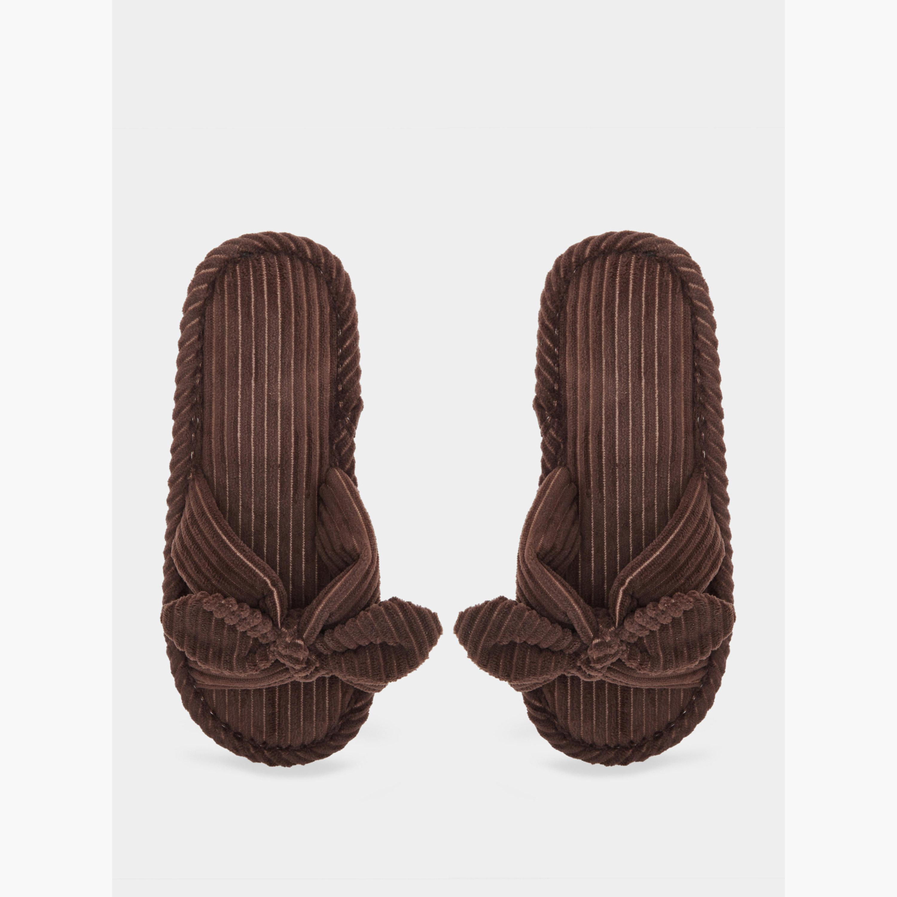 Styli Women Brown Corduroy Bow Slippers-women-shoes-bedroomslippers-image-4