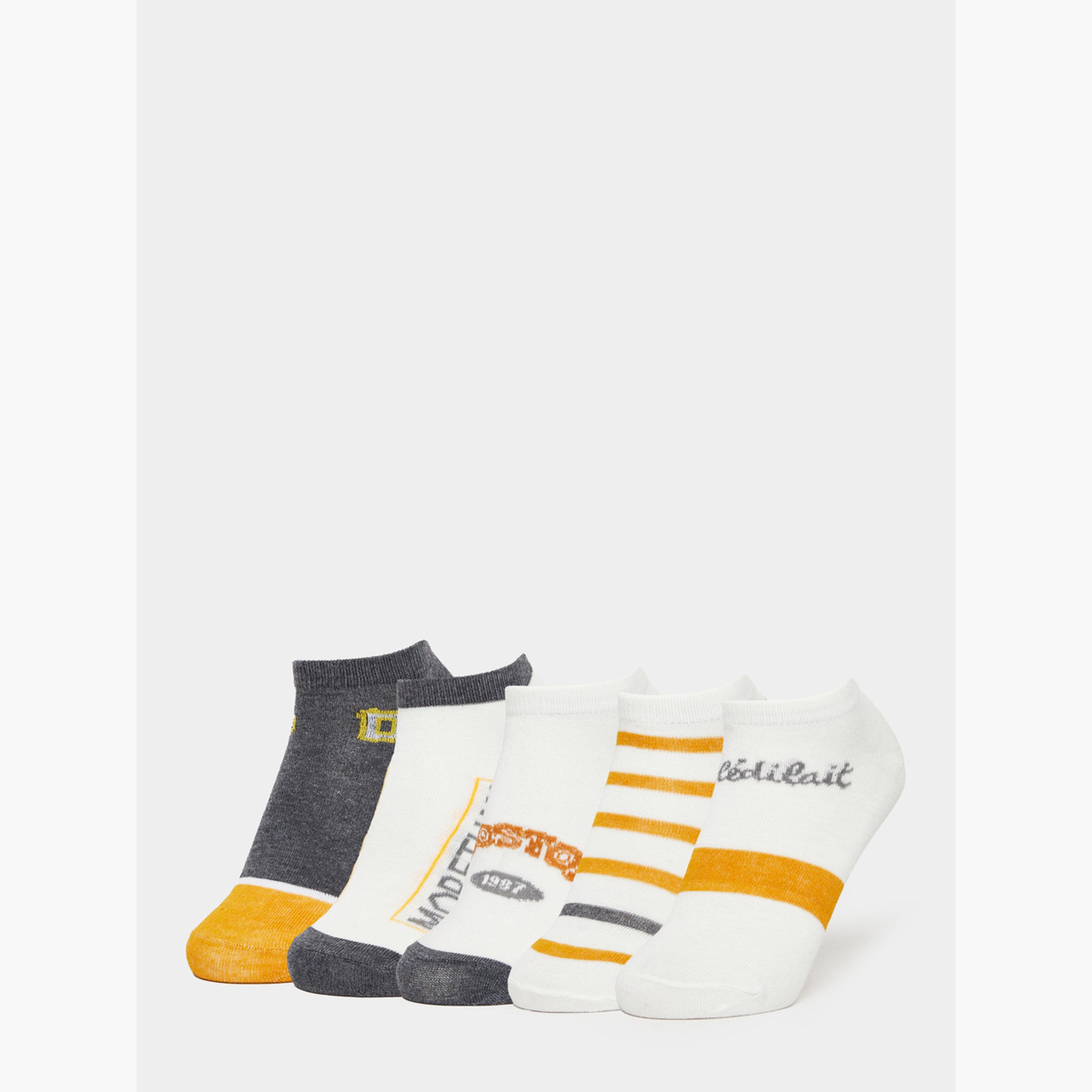Styli Pack of 5 - Contrast Printed Detail Ankle Socks-men-socks-image-1