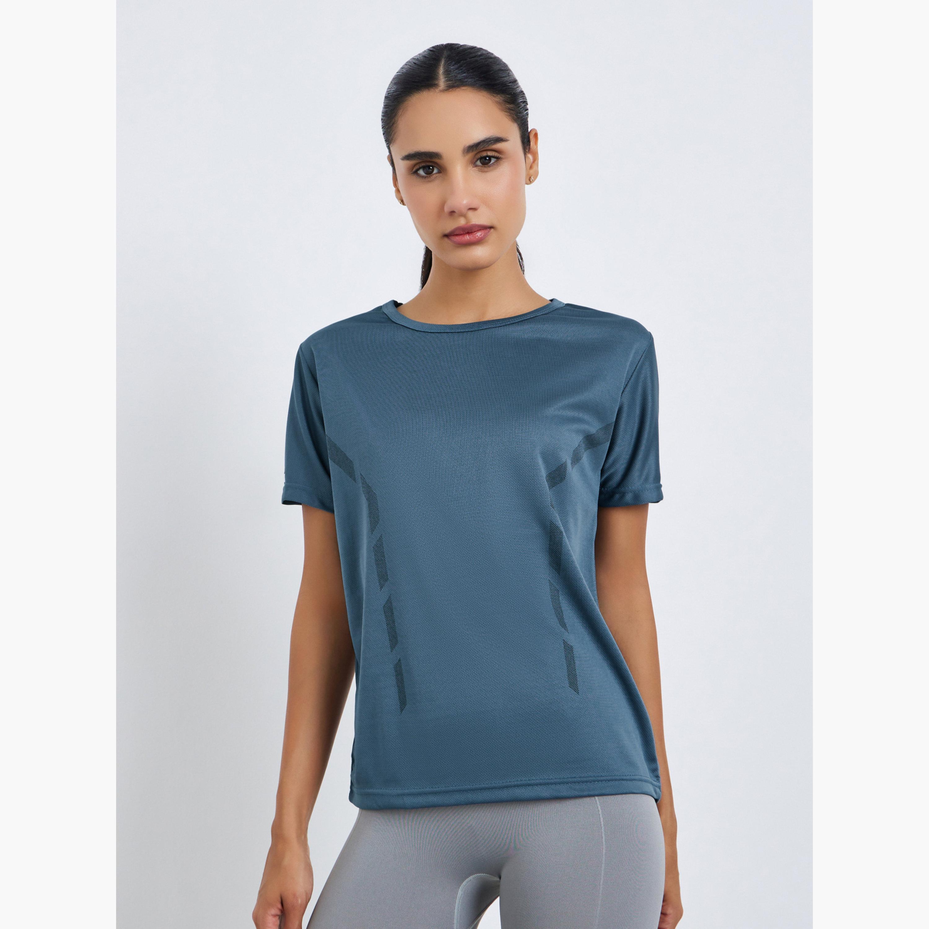 Styli Women Textured Reflective Striped Top-women-clothing-tshirts-image-1