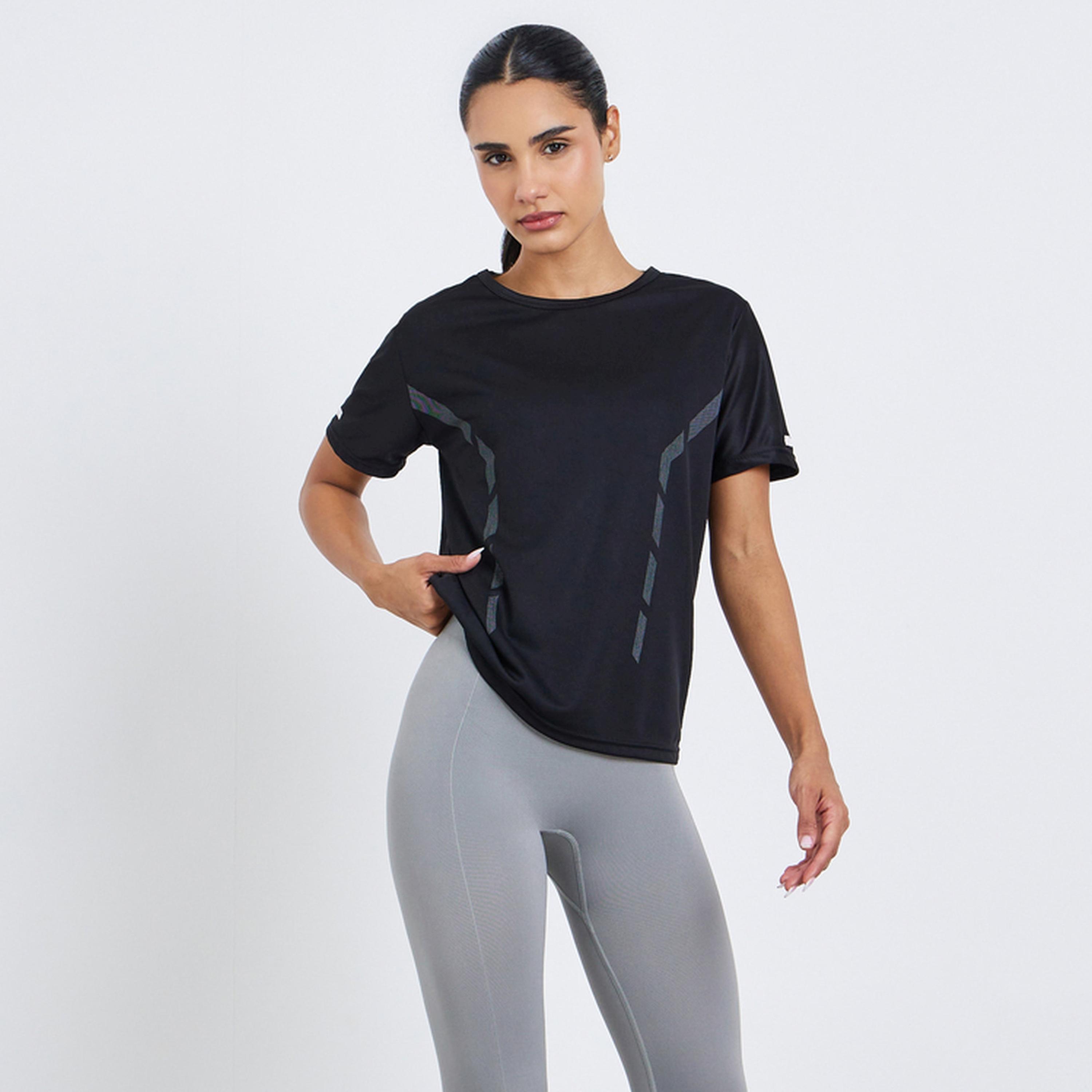 Styli Women Black Reflective Print Top-sports-women-clothing-tshirtsandvests-image-1