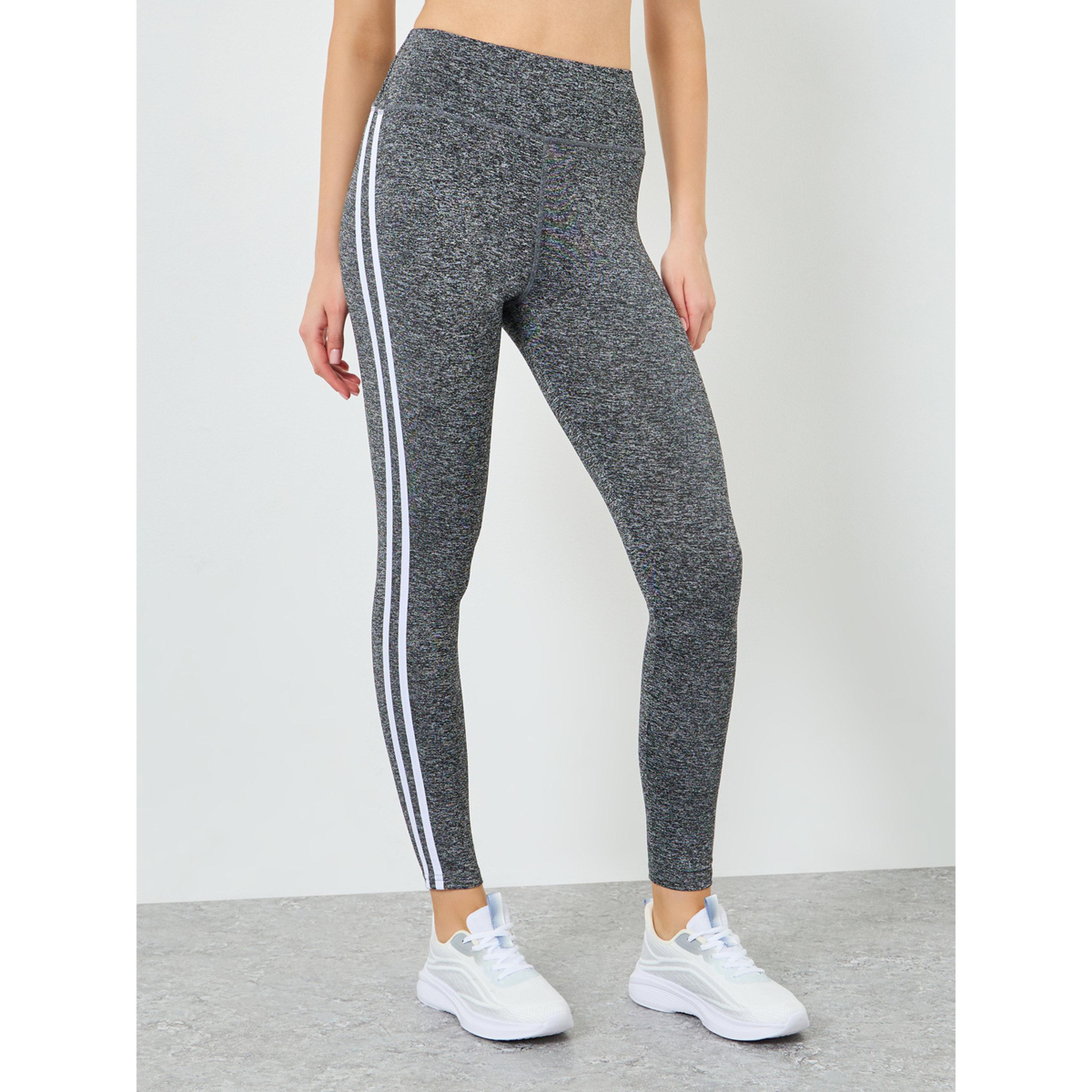 Styli Women Grey Melange Dual Stripes Leggings-sports-women-clothing-joggersandtrackpants-image-1