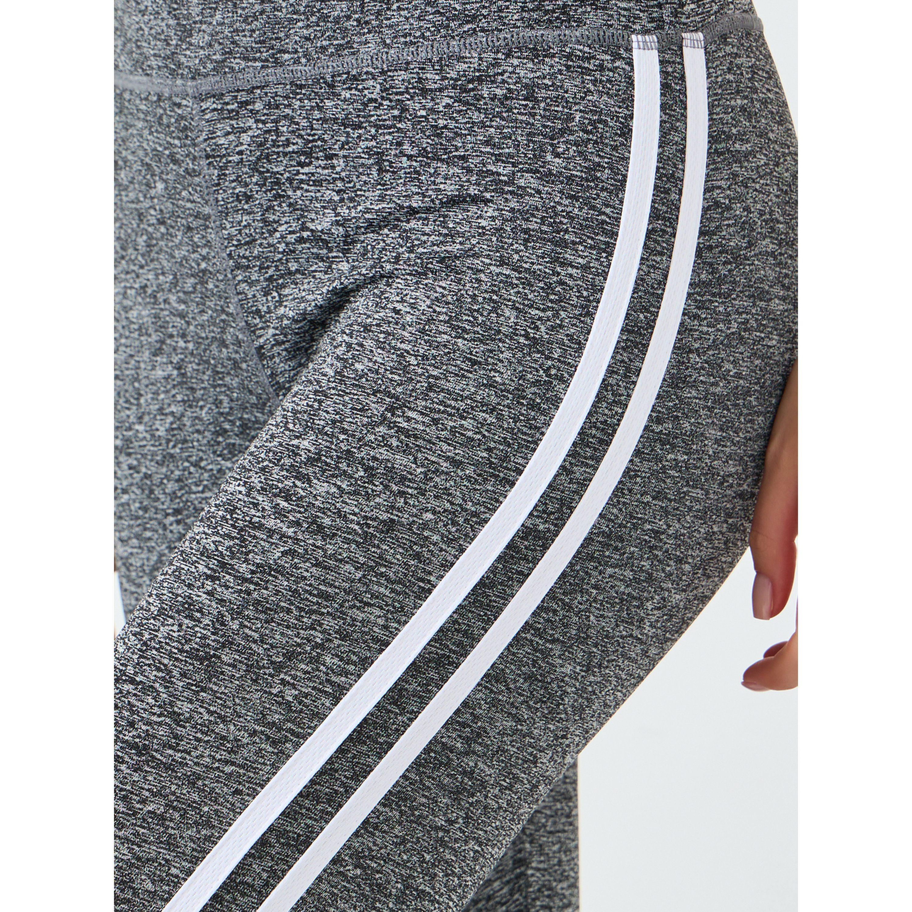 Styli Women Grey Melange Dual Stripes Leggings-sports-women-clothing-joggersandtrackpants-image-3