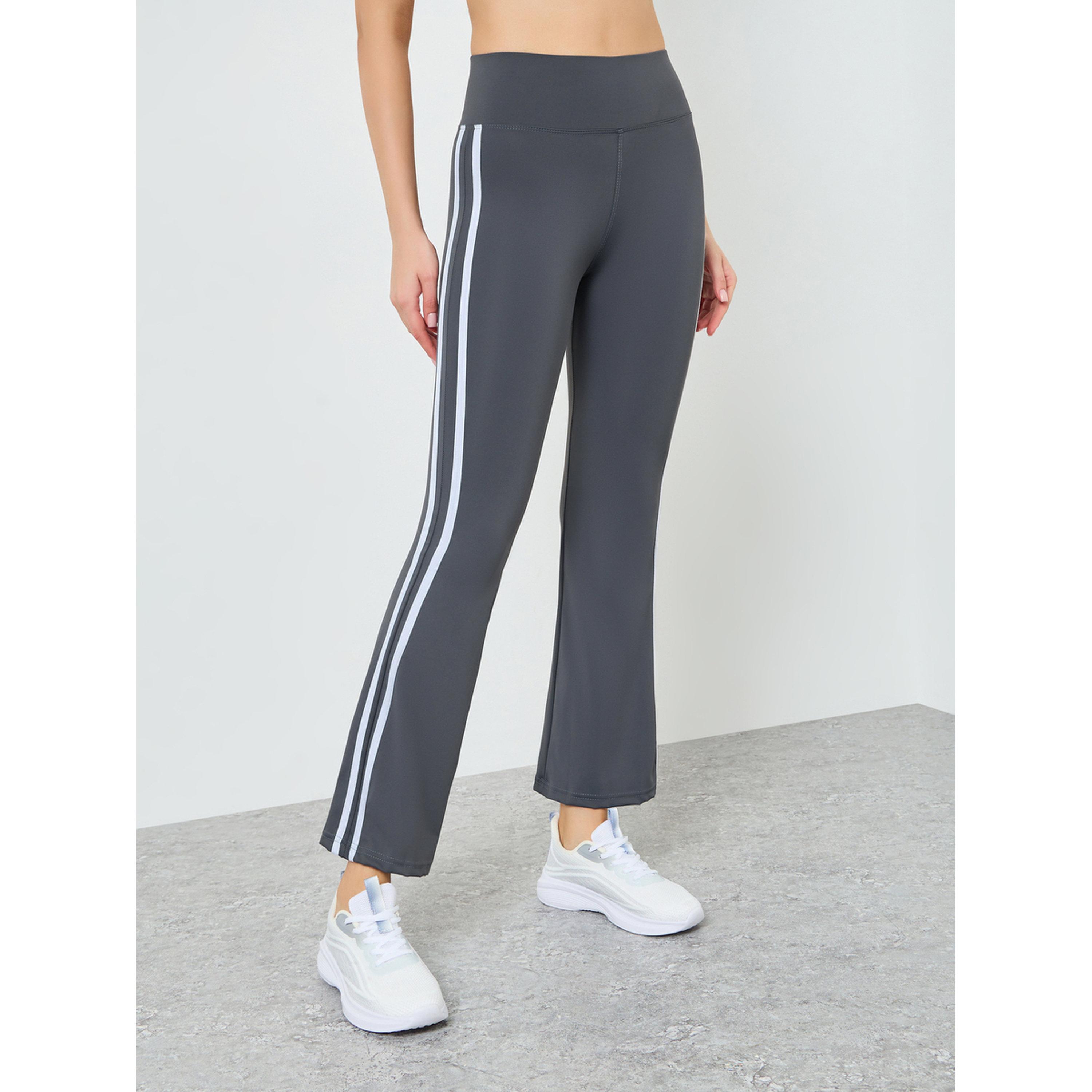 Styli Women Charcoal Broad Waist Dual Striped Flared Pants-sports-women-clothing-joggersandtrackpants-image-1