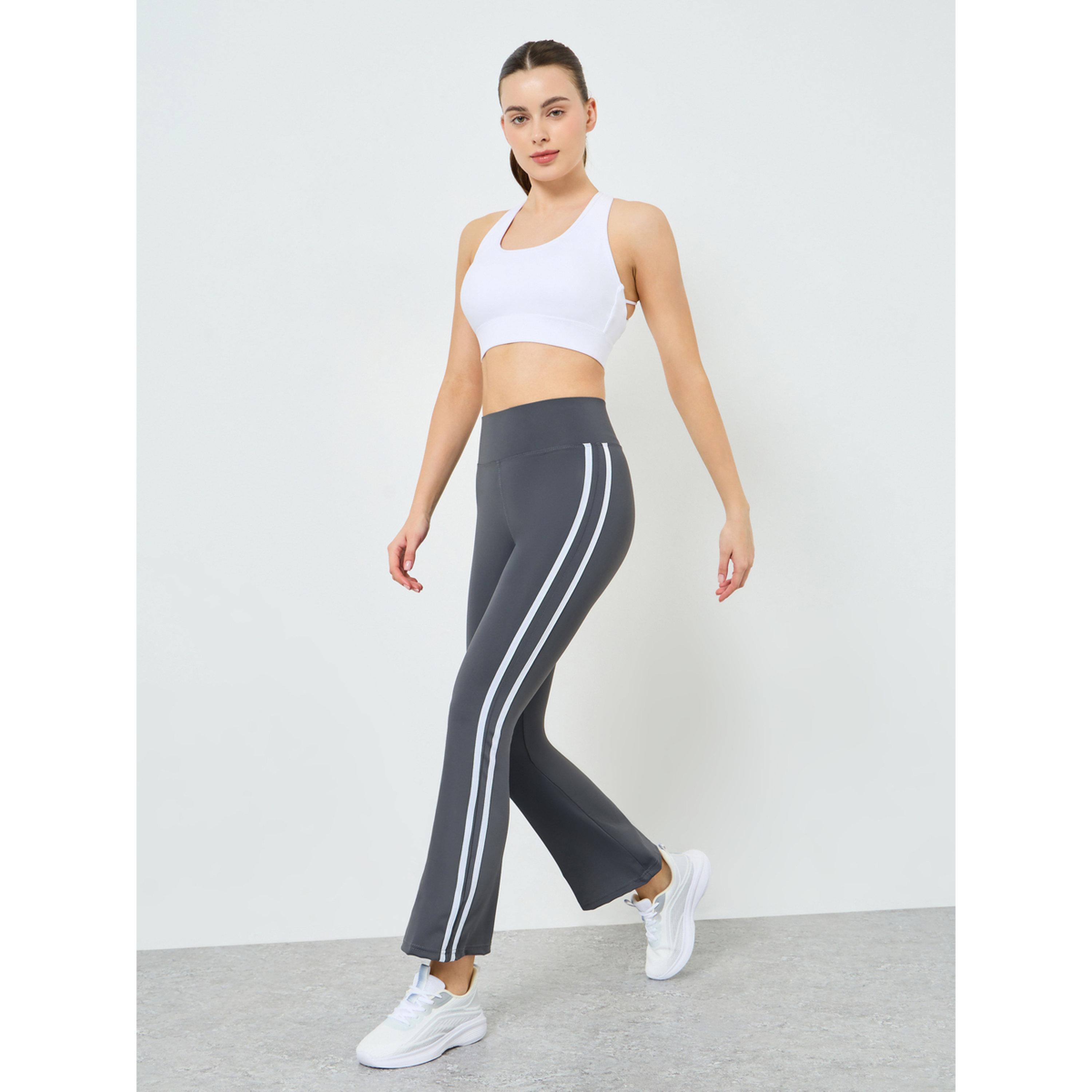 Styli Women Charcoal Broad Waist Dual Striped Flared Pants-sports-women-clothing-joggersandtrackpants-image-2