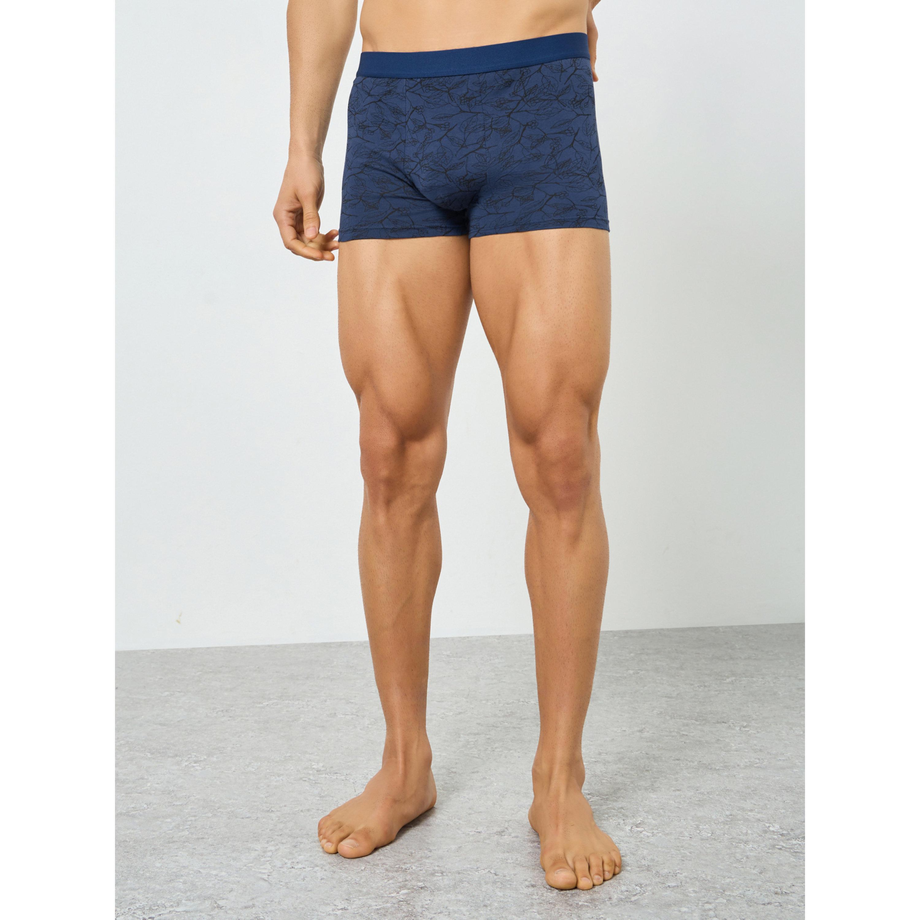 Styli Men Navy Blue Leaf Print Trunk-men-clothing-innerwear-underwear-image-1