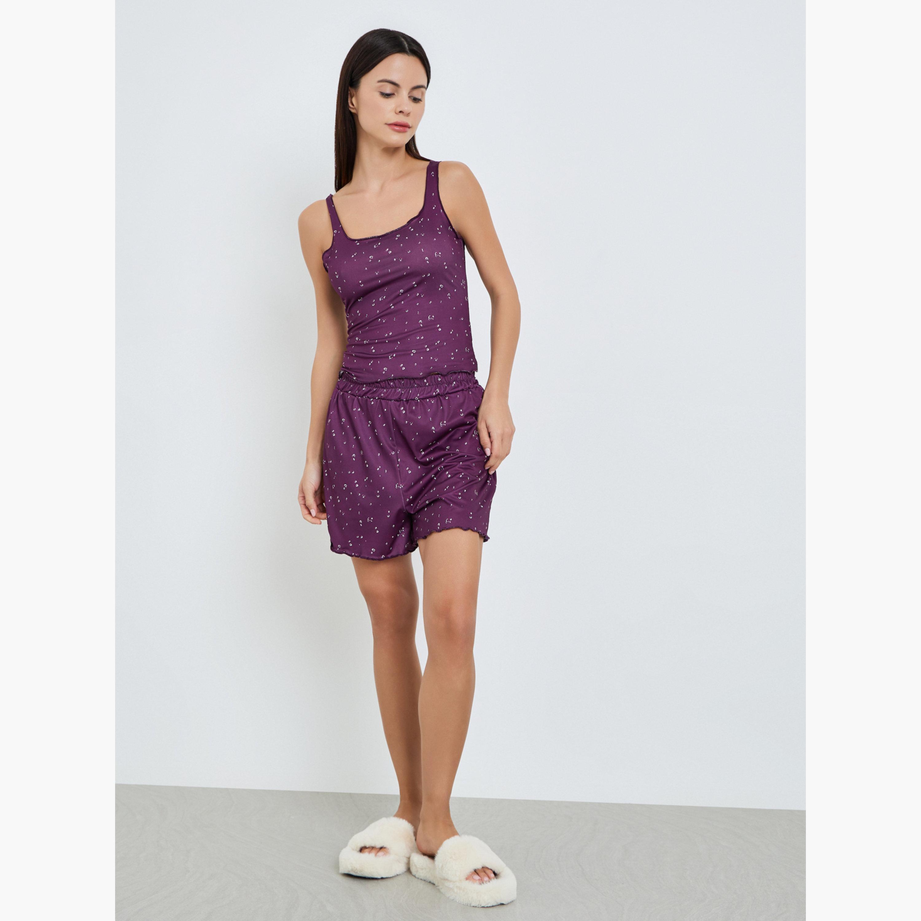 مجموعة من شورت وبلوزة تانك بطبعة زهور صغيرة-women-clothing-nightwear-pyjamas-shortsets-image-4