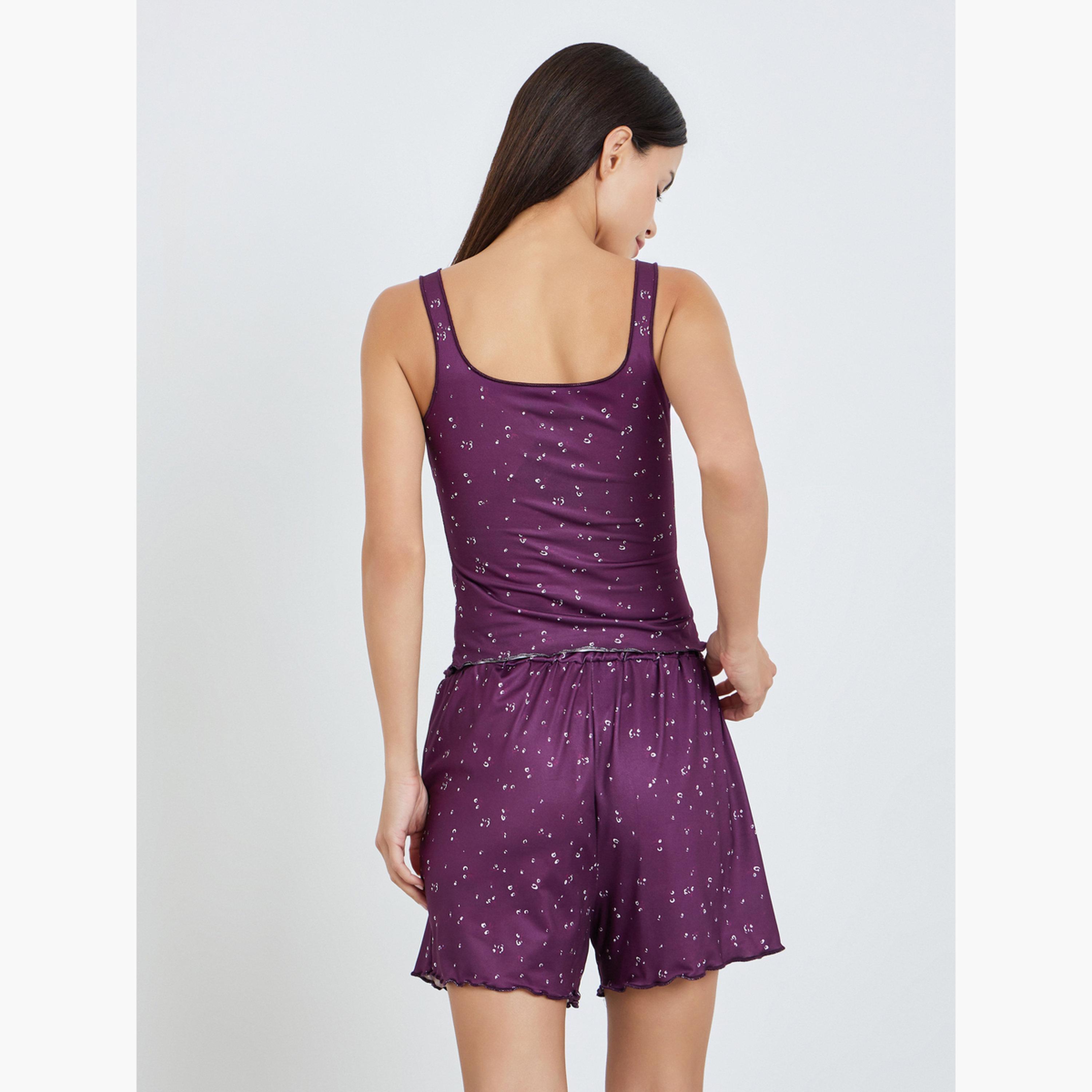 مجموعة من شورت وبلوزة تانك بطبعة زهور صغيرة-women-clothing-nightwear-pyjamas-shortsets-image-5