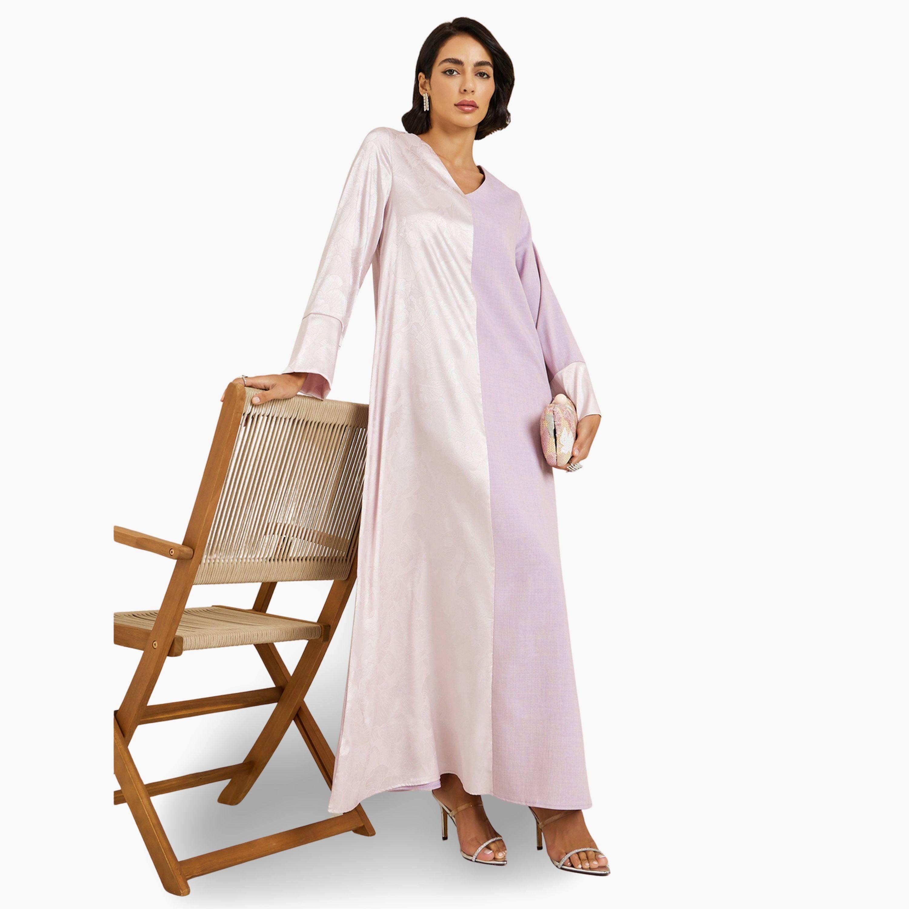 Styli Women Satin Jacquard Jalabiya-women-arabicclothing-jalabiyas-image-1