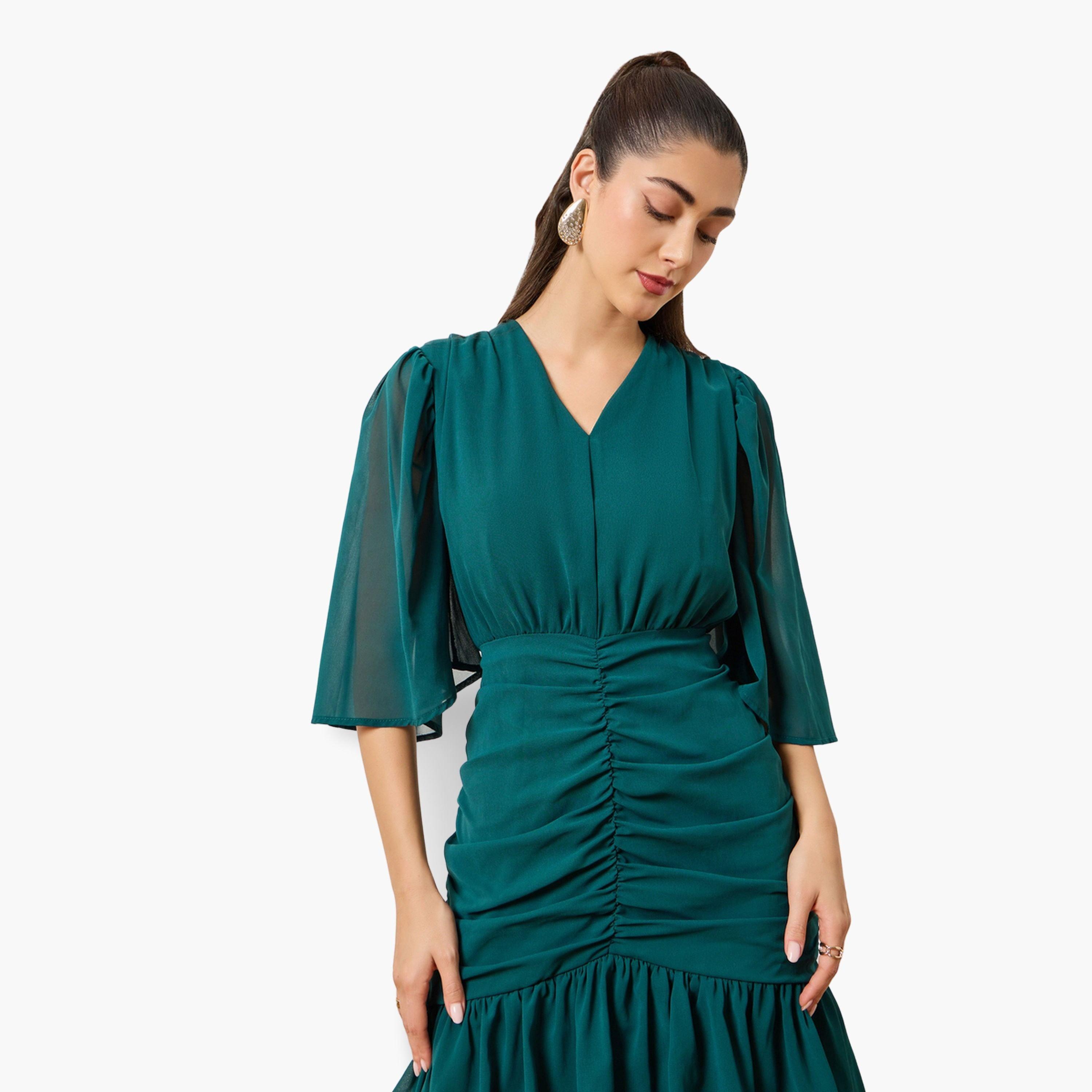 فستان طويل طبقات مزموم لون-women-clothing-dresses-image-2