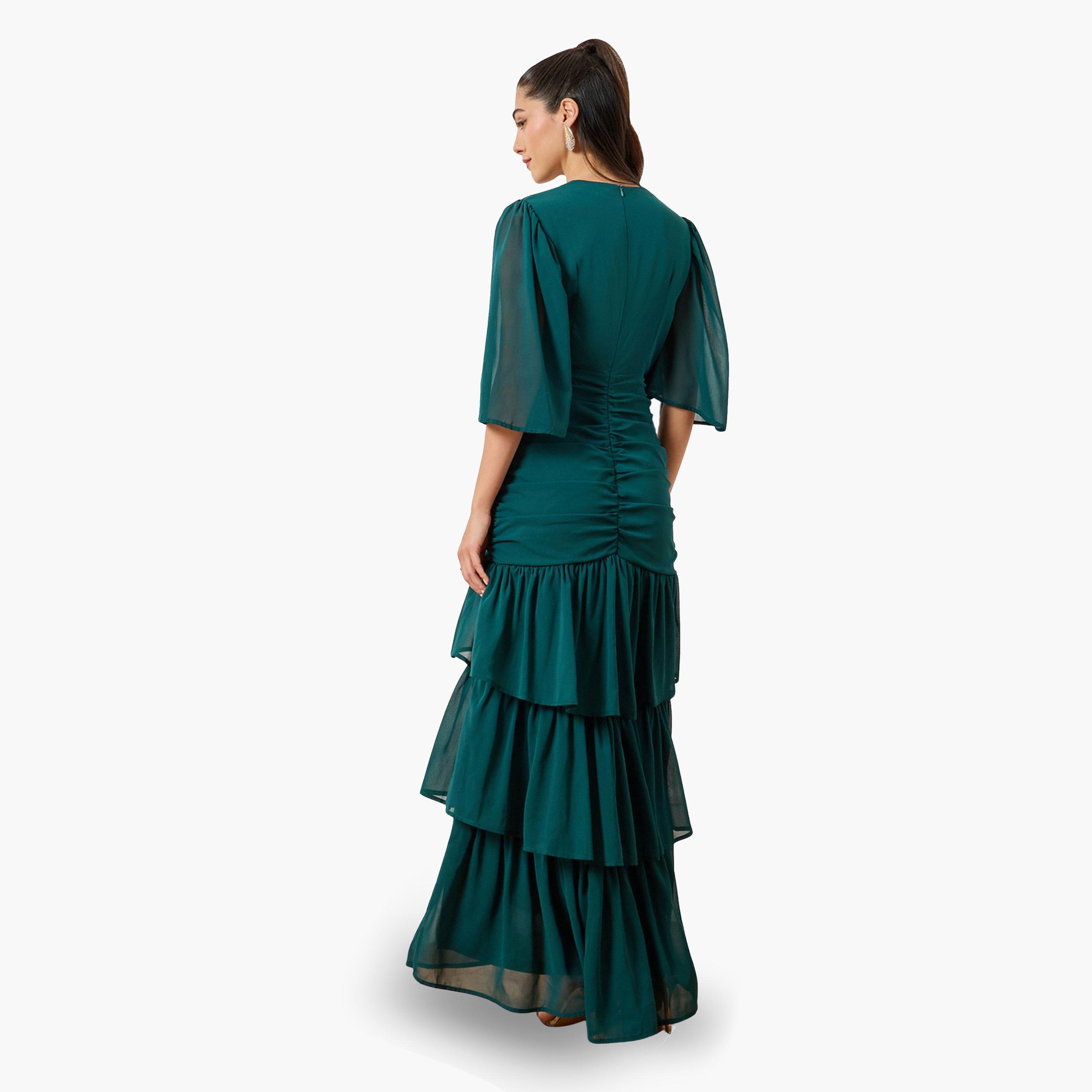 فستان طويل طبقات مزموم لون-women-clothing-dresses-image-4