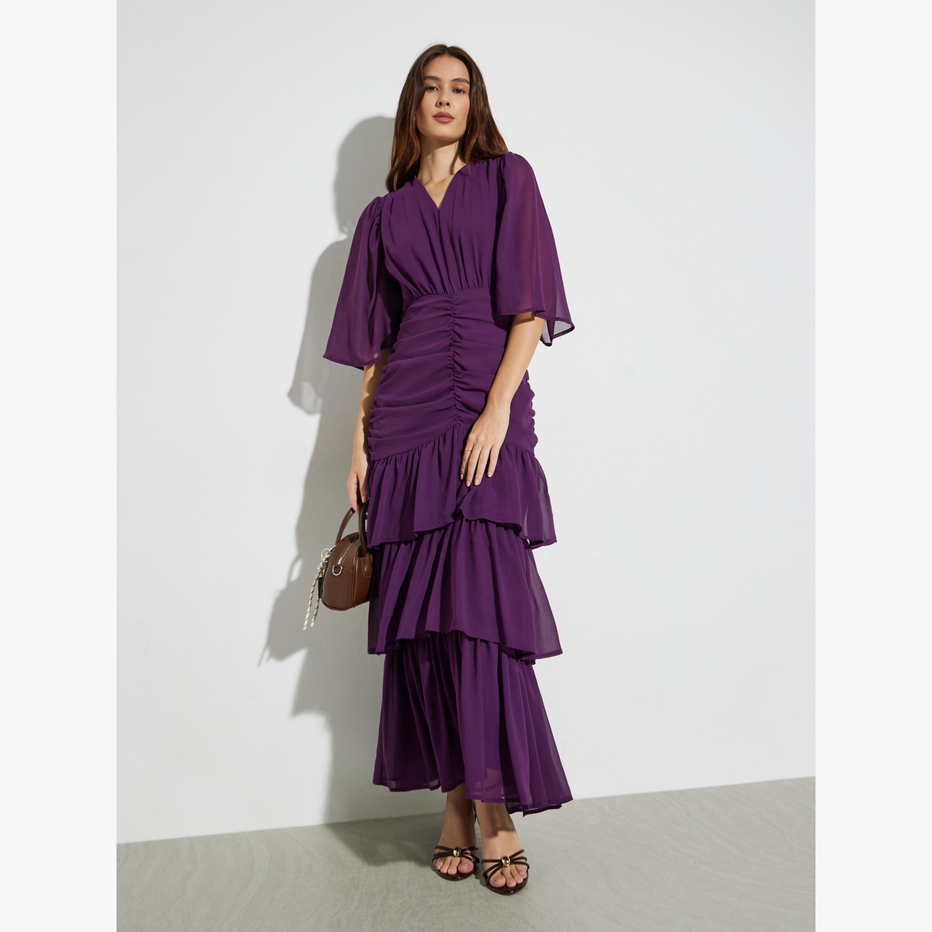 Styli Purple Ruched Waist Tiered Maxi Dress-women-clothing-dresses-image-1