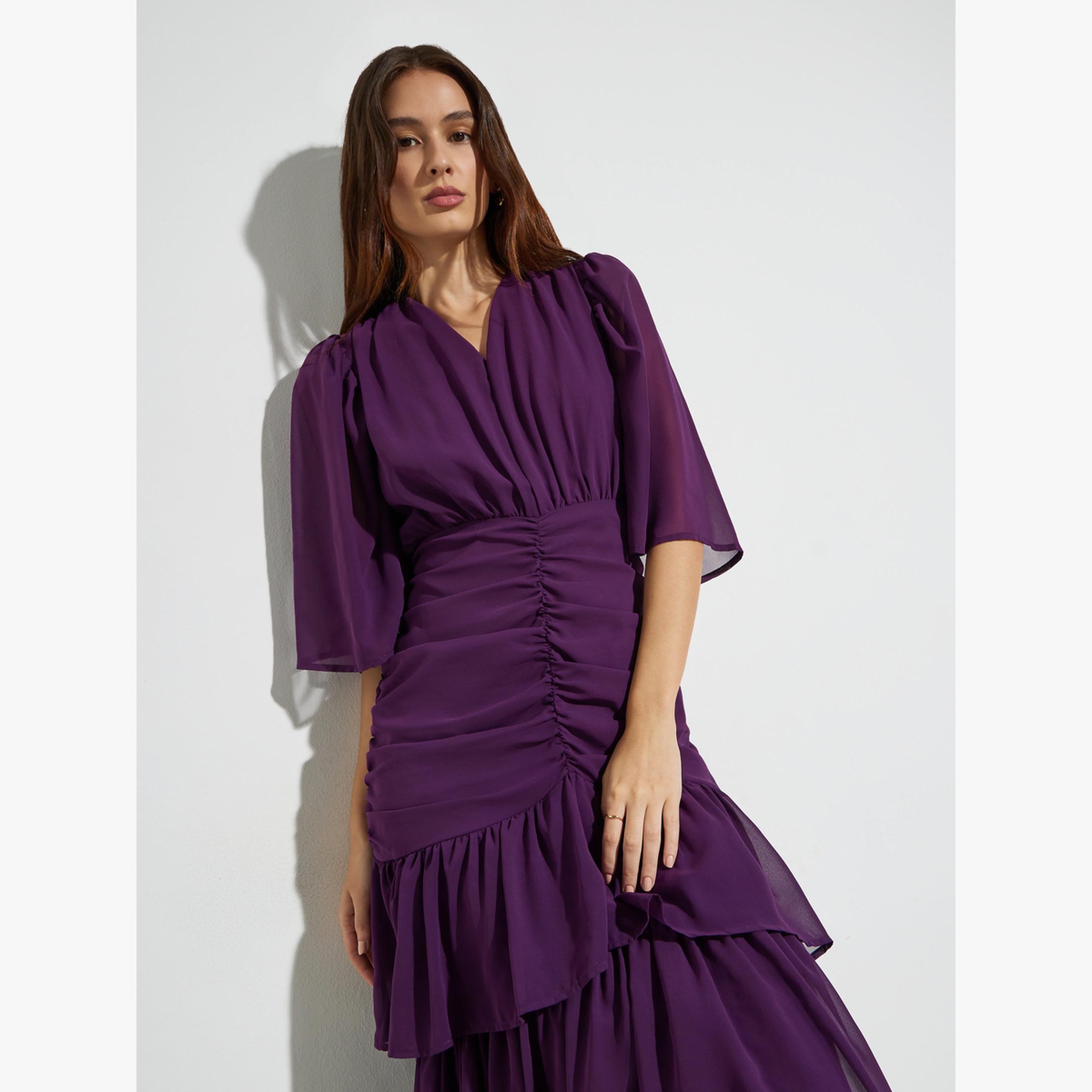 Styli Purple Ruched Waist Tiered Maxi Dress-women-clothing-dresses-image-2