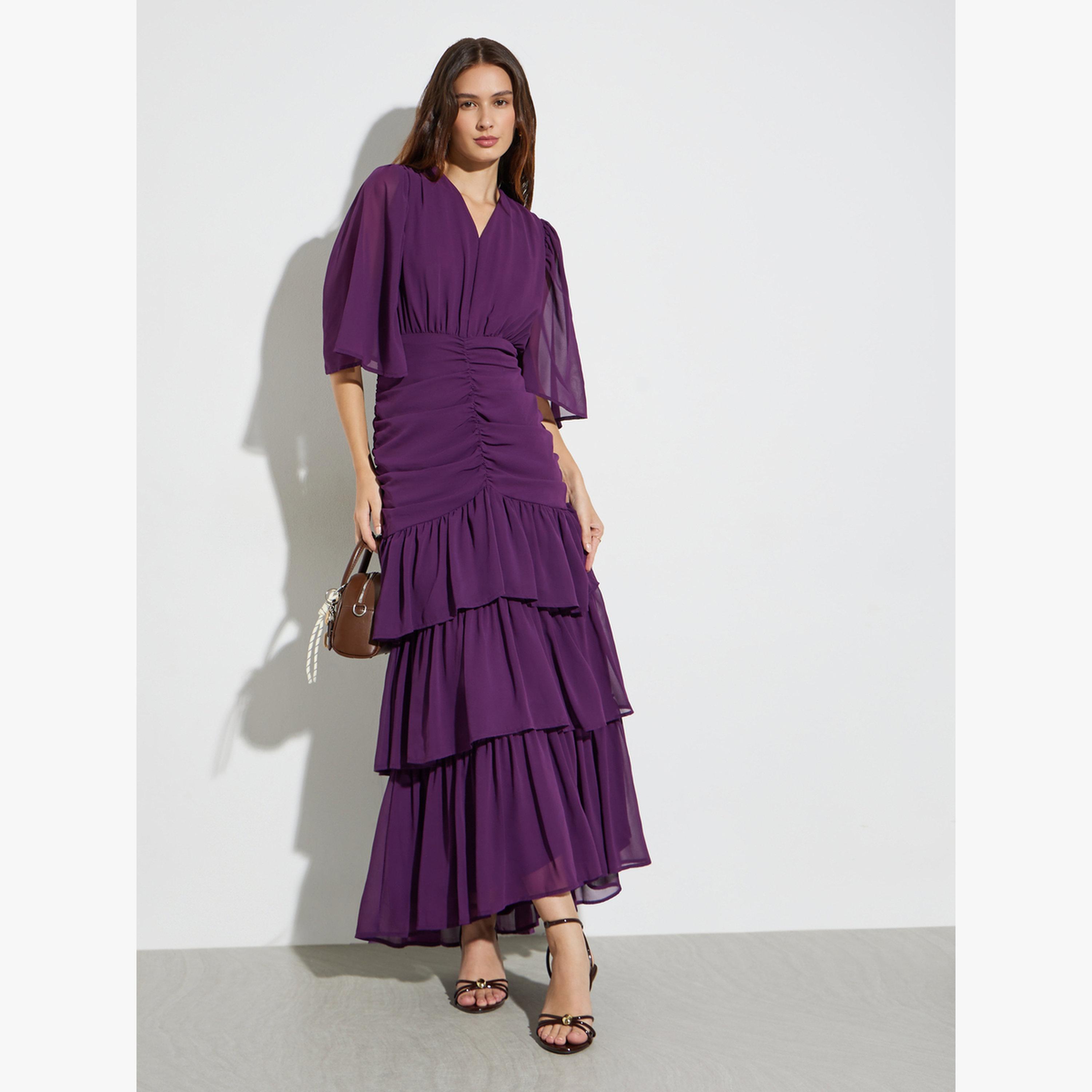 Styli Purple Ruched Waist Tiered Maxi Dress-women-clothing-dresses-image-3