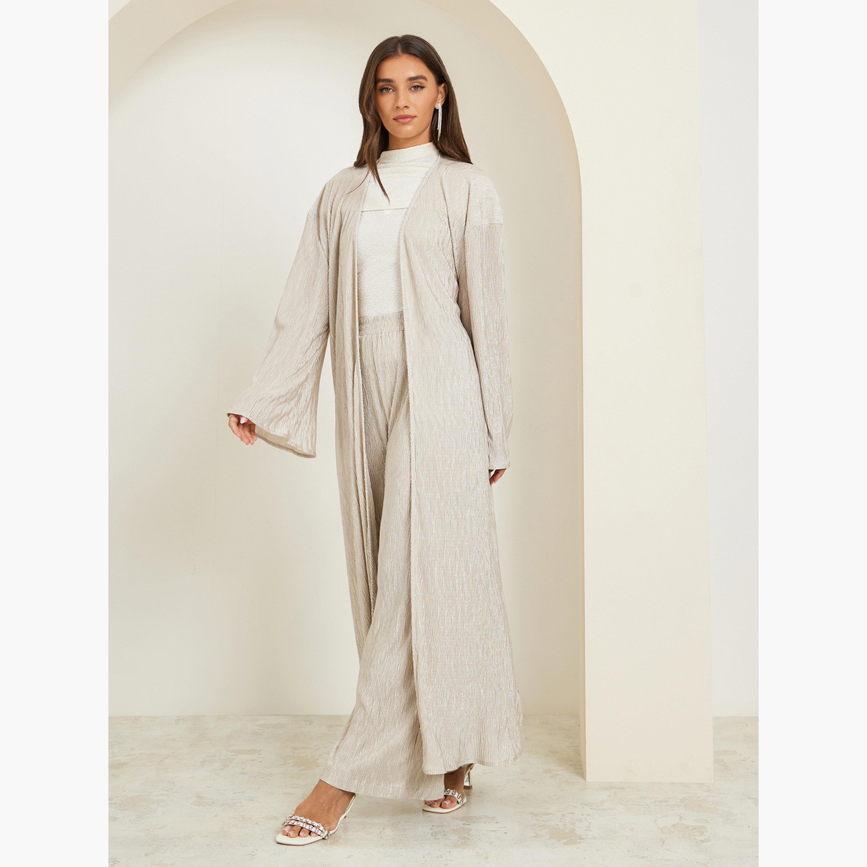 Styli Women Cream Textured Wide Leg Trousers-women-clothing-bottoms-trousers-image-2