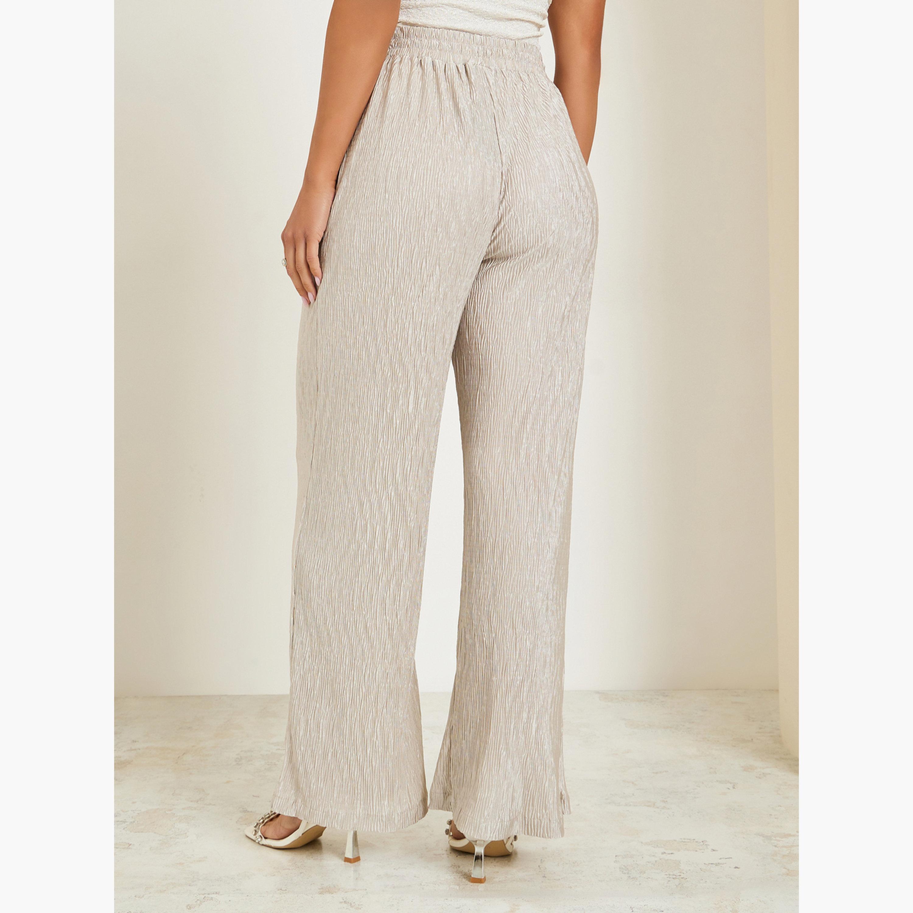 Styli Women Cream Textured Wide Leg Trousers-women-clothing-bottoms-trousers-image-3