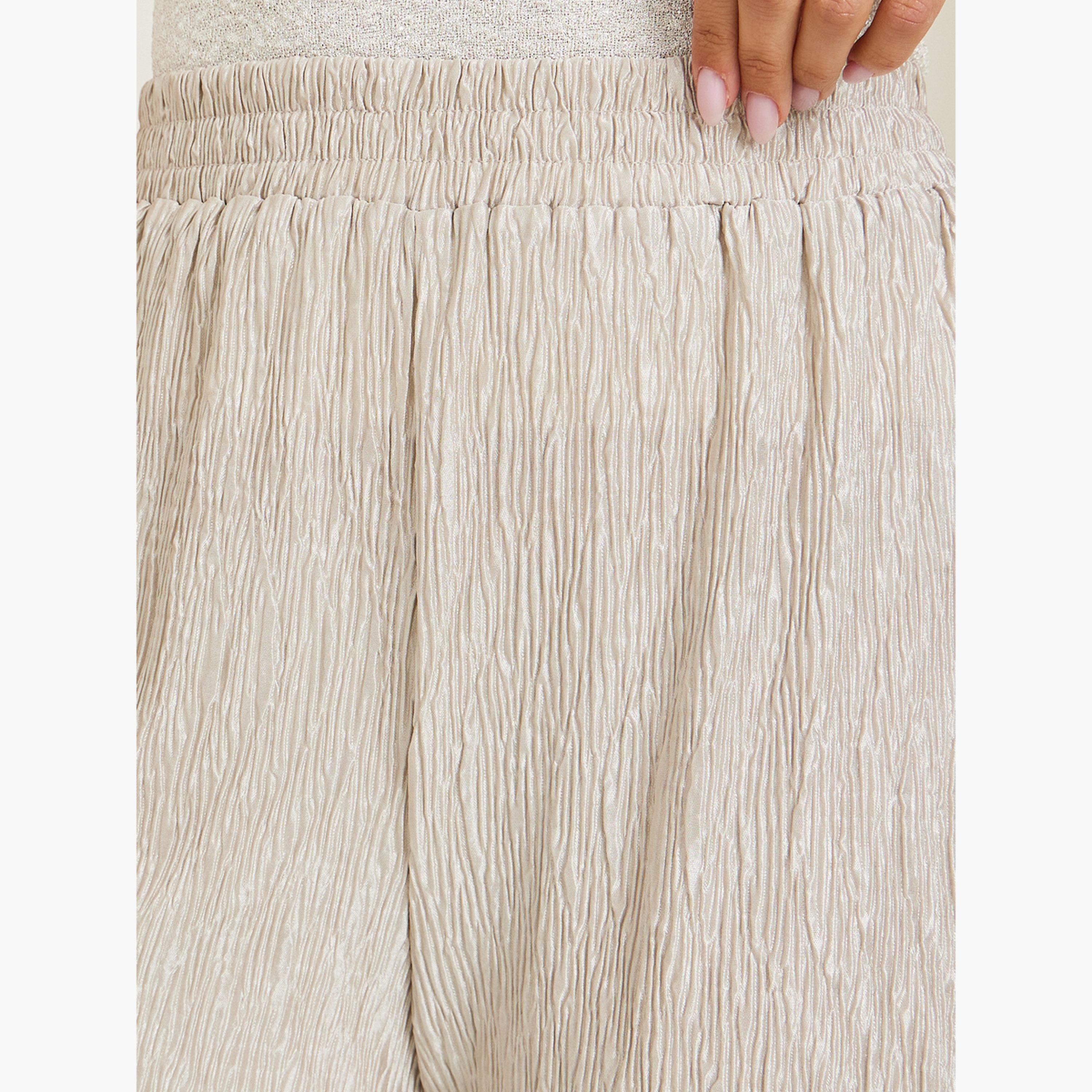 Styli Women Cream Textured Wide Leg Trousers-women-clothing-bottoms-trousers-image-4