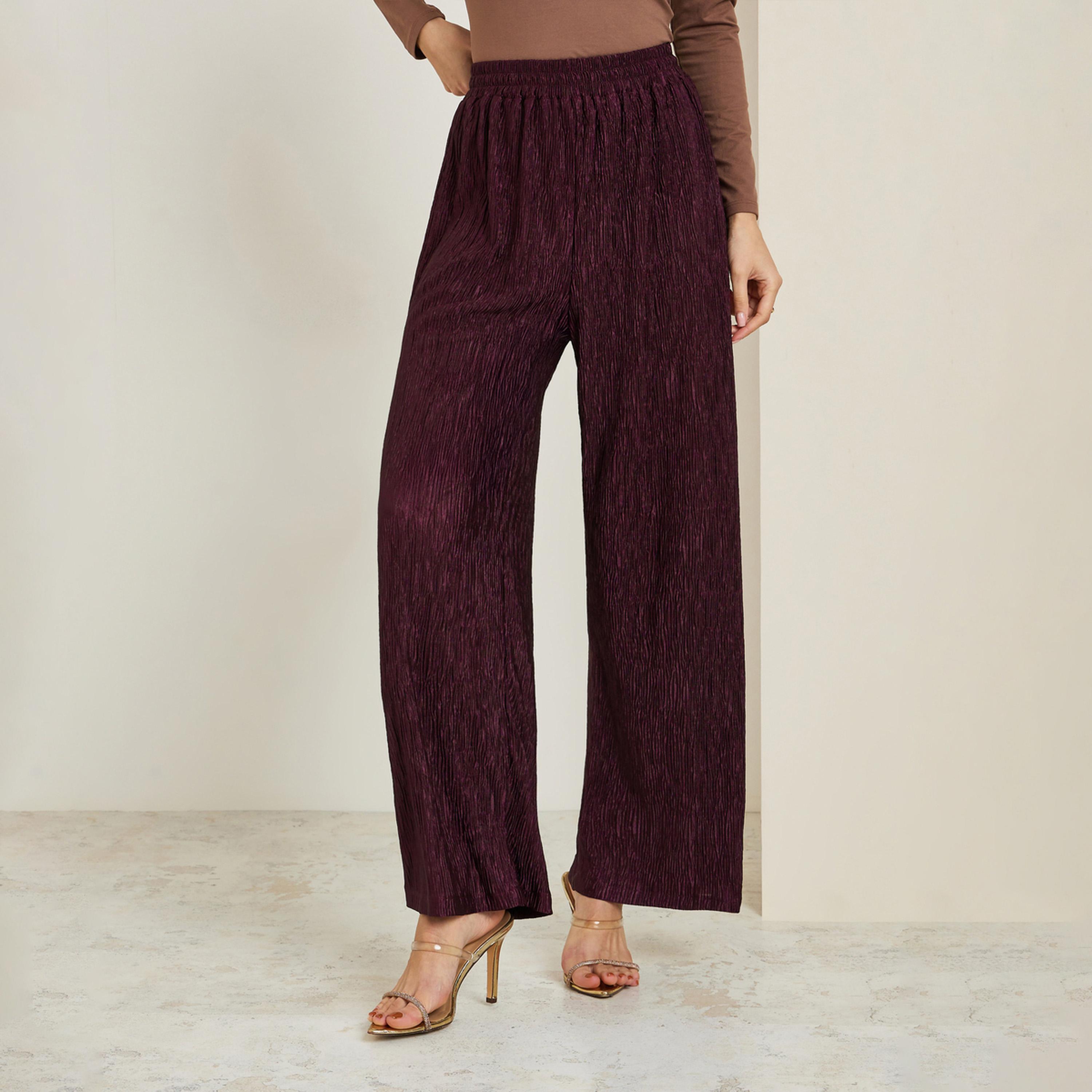 بنطال بأرجل واسعة وتفاصيل بارزة الملمس-women-clothing-bottoms-trousers-image-1