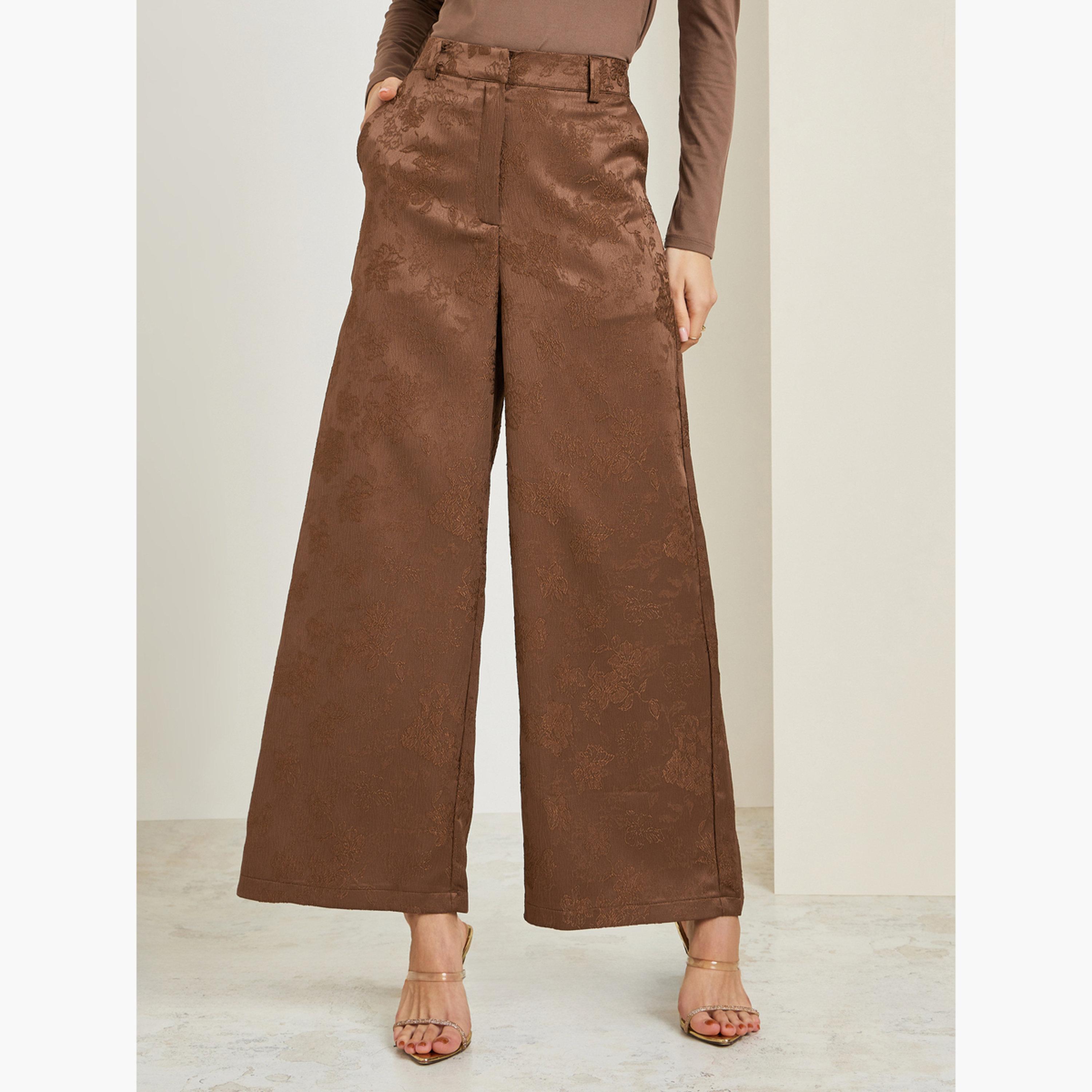 Styli Brown Jacquard Wide Leg Pants-women-clothing-bottoms-trousers-image-1