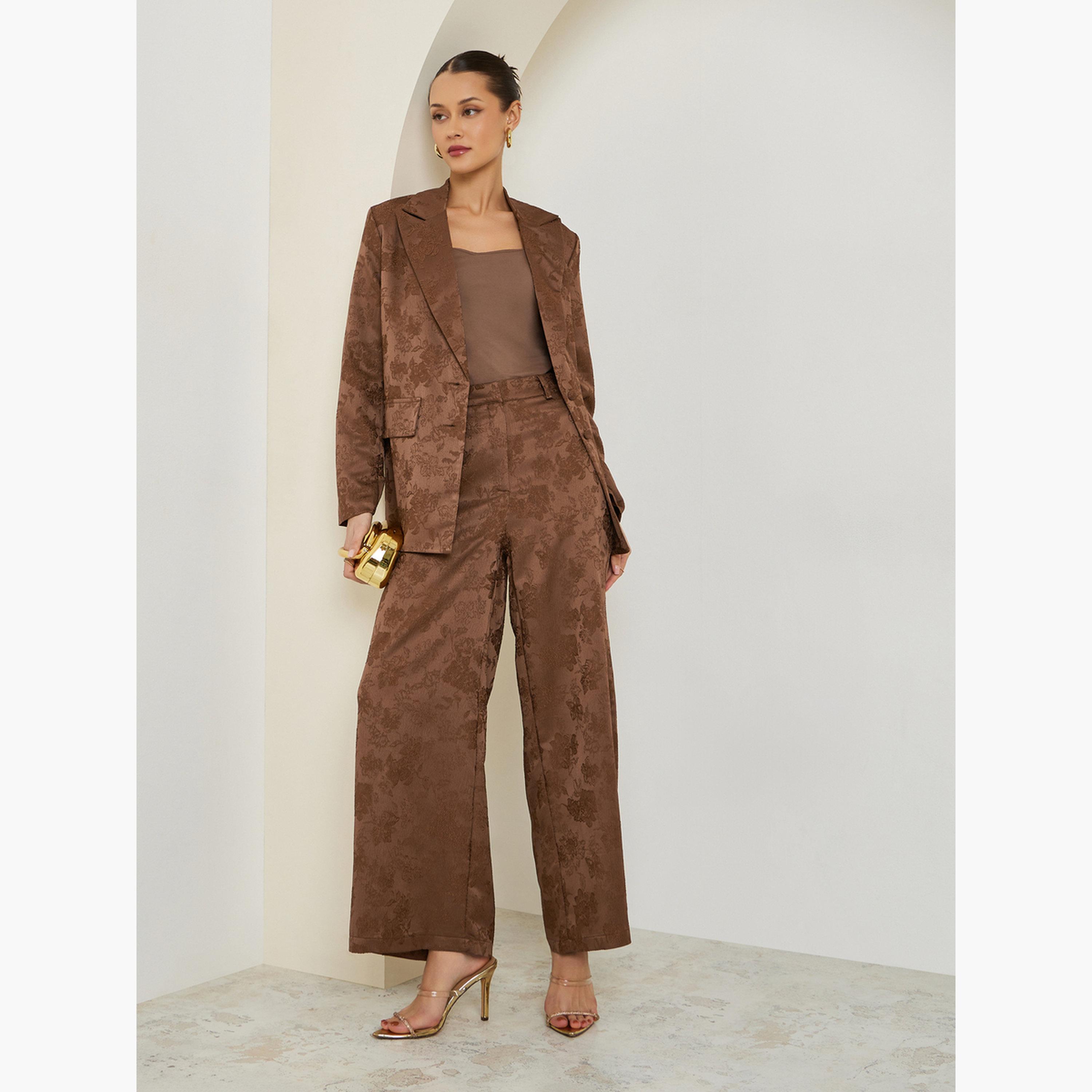 Styli Brown Jacquard Wide Leg Pants-women-clothing-bottoms-trousers-image-2