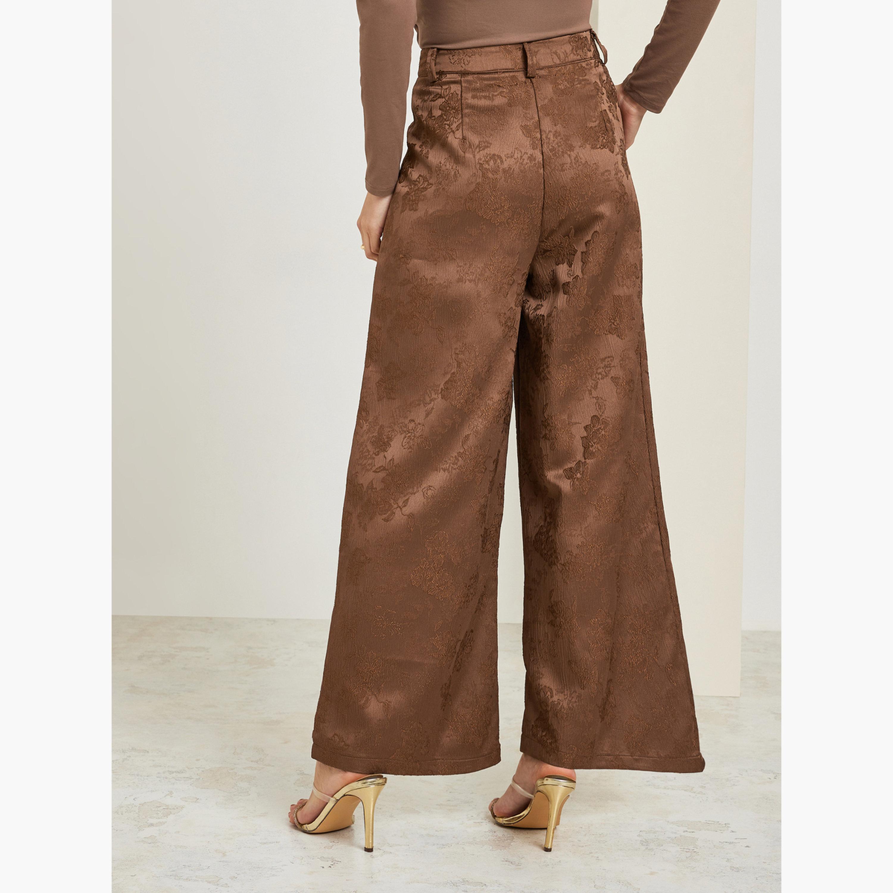 Styli Brown Jacquard Wide Leg Pants-women-clothing-bottoms-trousers-image-3