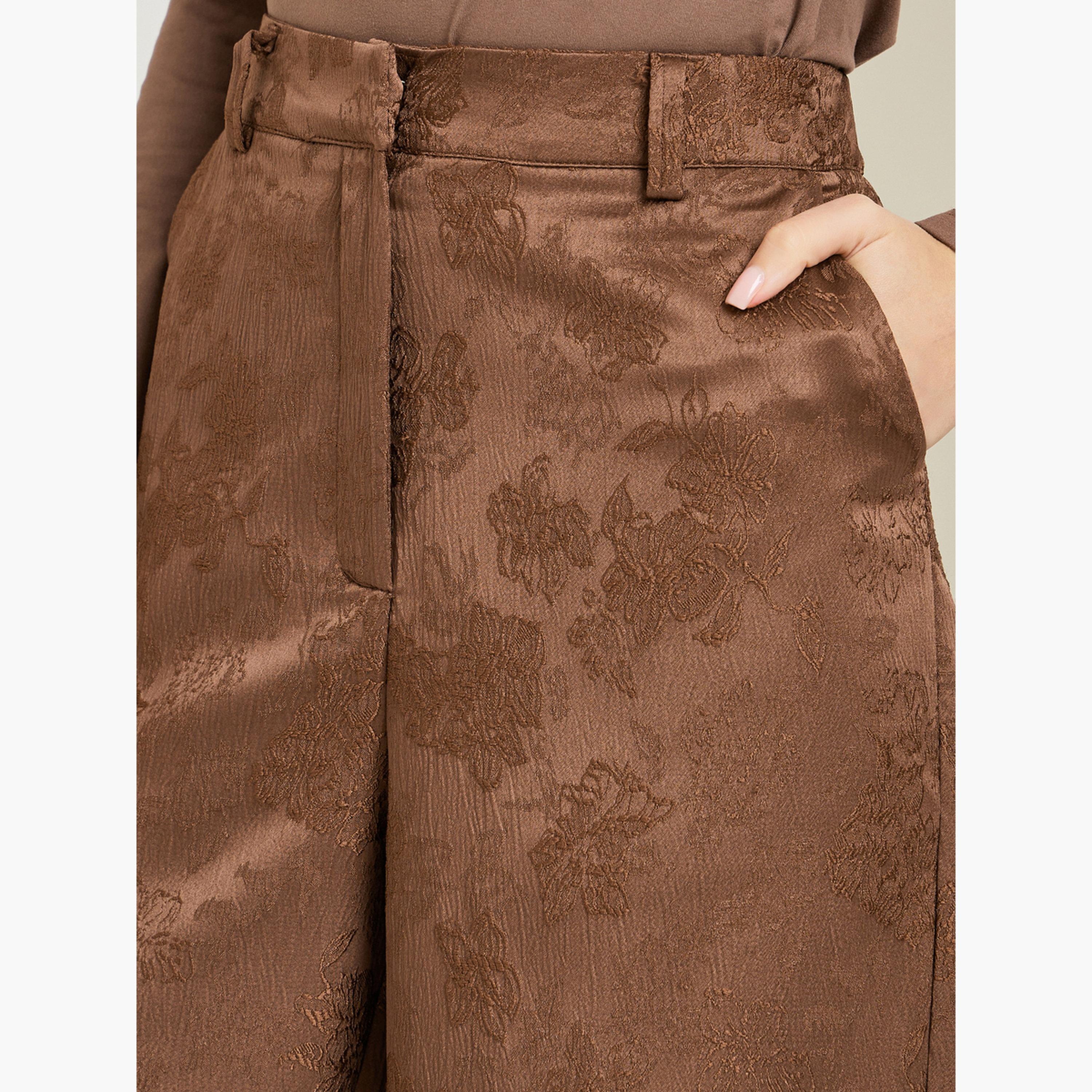 Styli Brown Jacquard Wide Leg Pants-women-clothing-bottoms-trousers-image-4