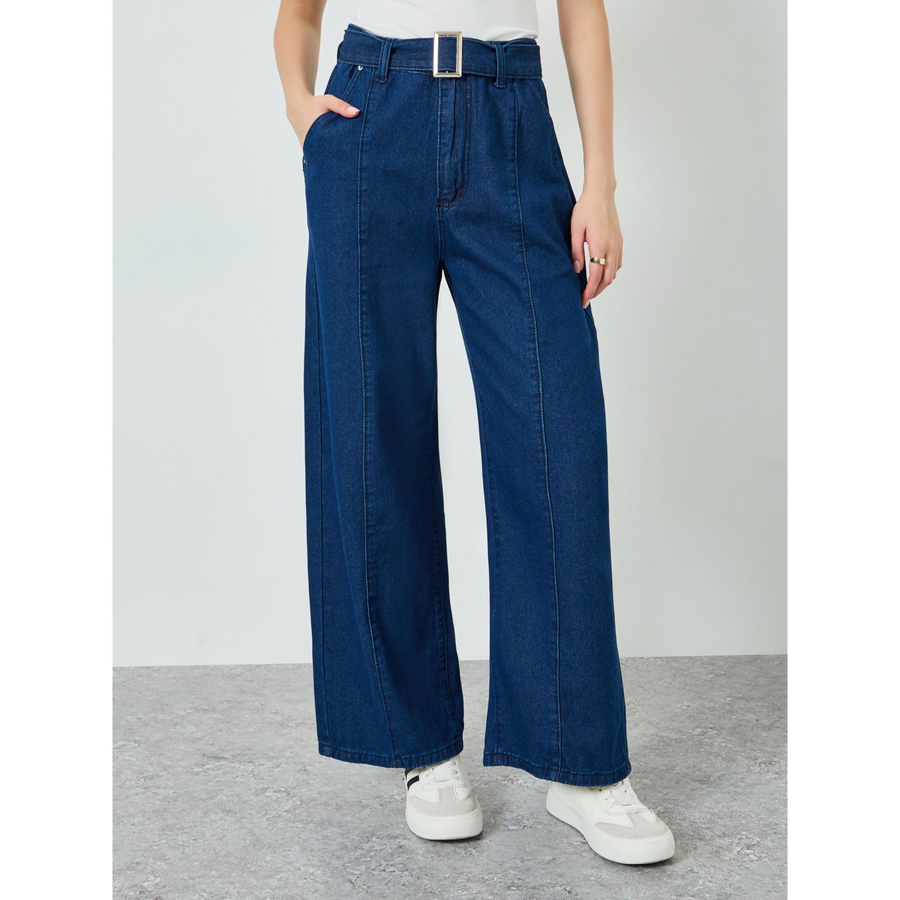 بنطال جينزبأرجل واسعة لون أزرق داكن-women-clothing-bottoms-jeans-image-1