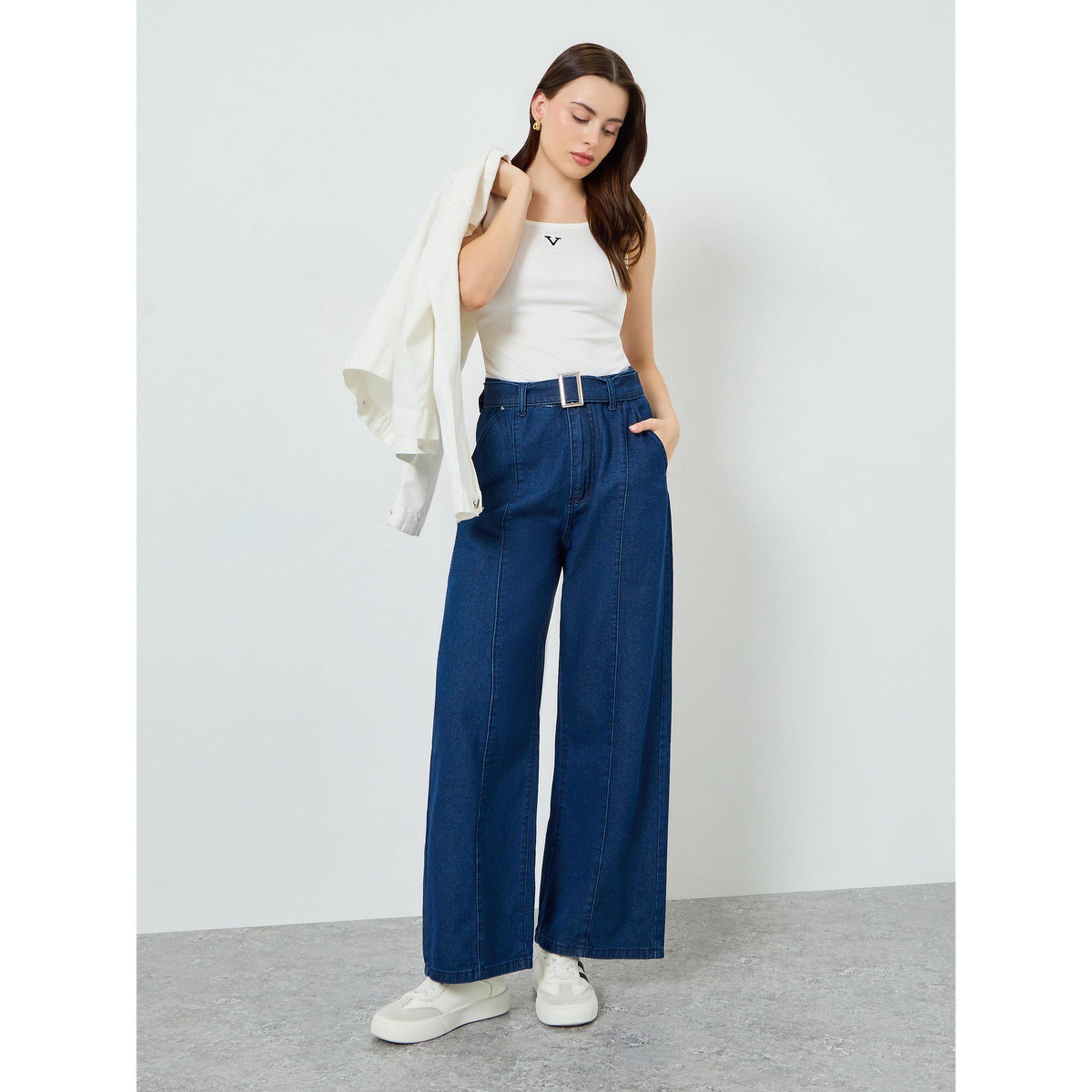 بنطال جينزبأرجل واسعة لون أزرق داكن-women-clothing-bottoms-jeans-image-2