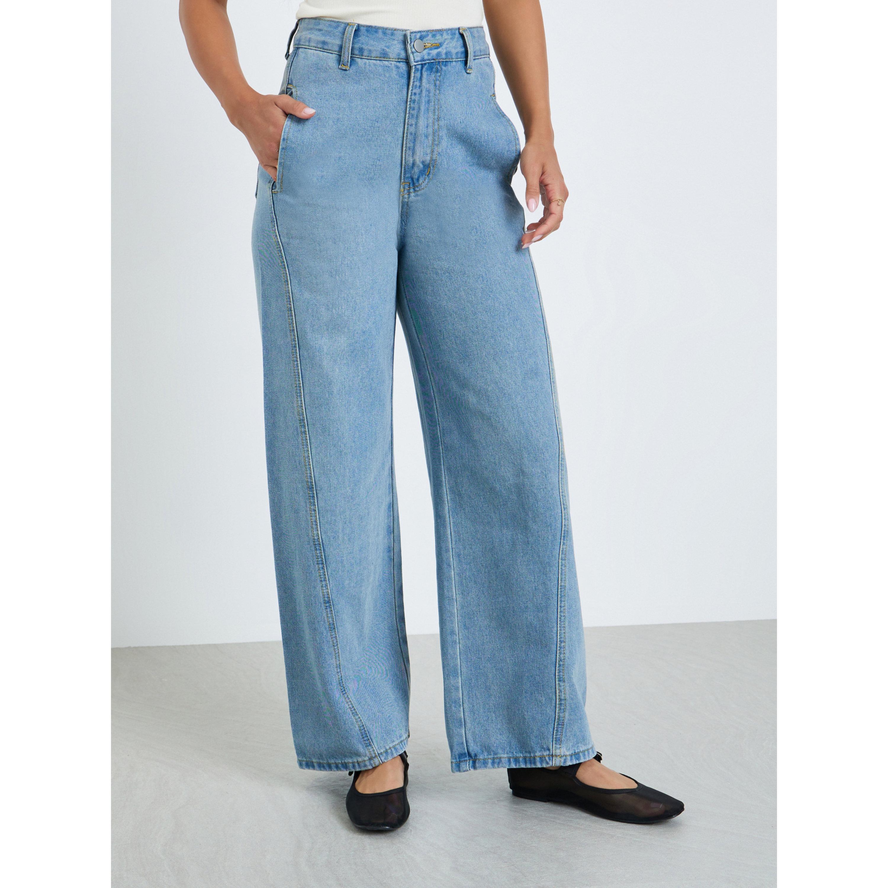 بنطال جينزبأرجل واسعة لون أزرق-women-clothing-bottoms-jeans-image-1