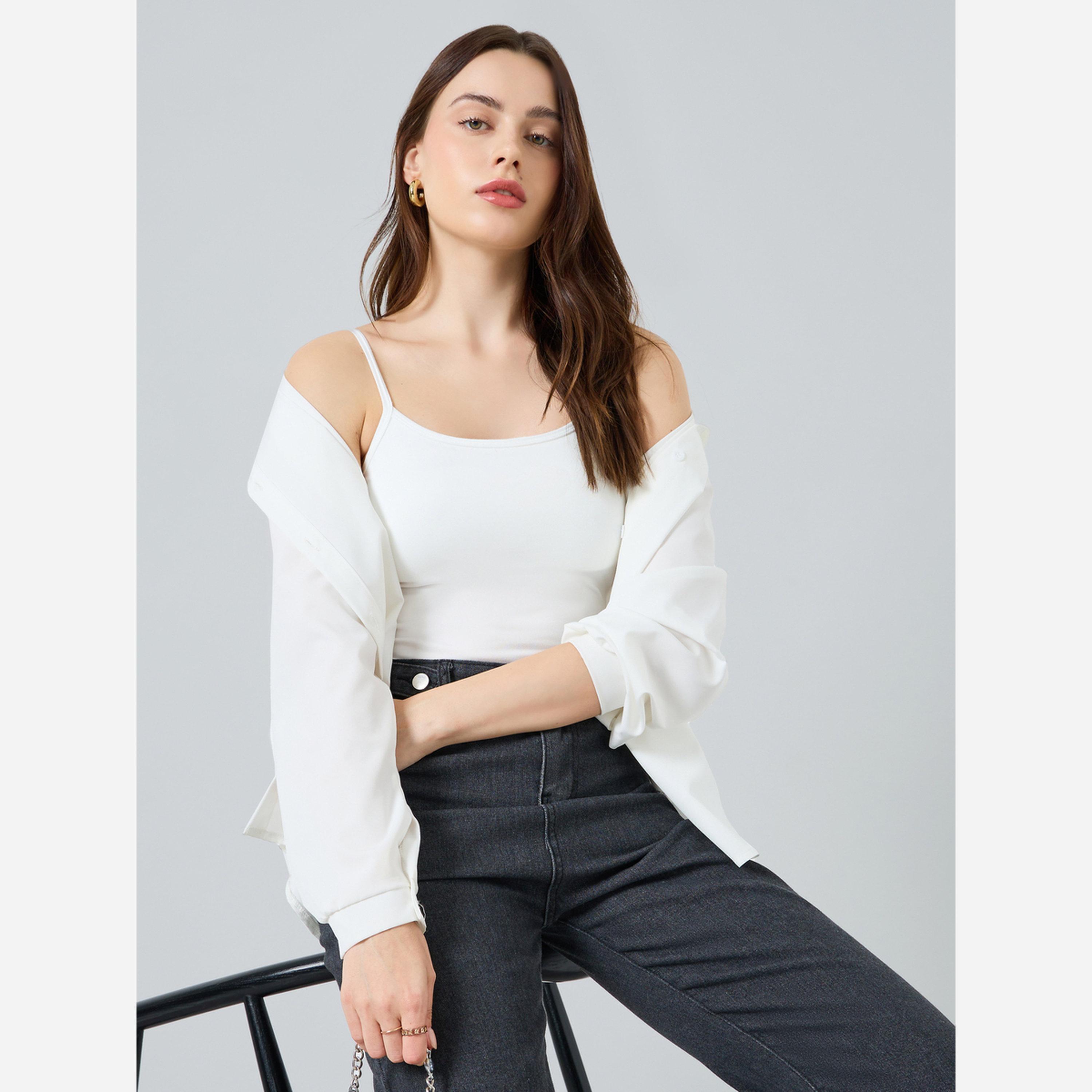 ستايلي - قميص داخلي نسائي سادة ياقة دائرية ضيقة-women-clothing-tshirts-image-3