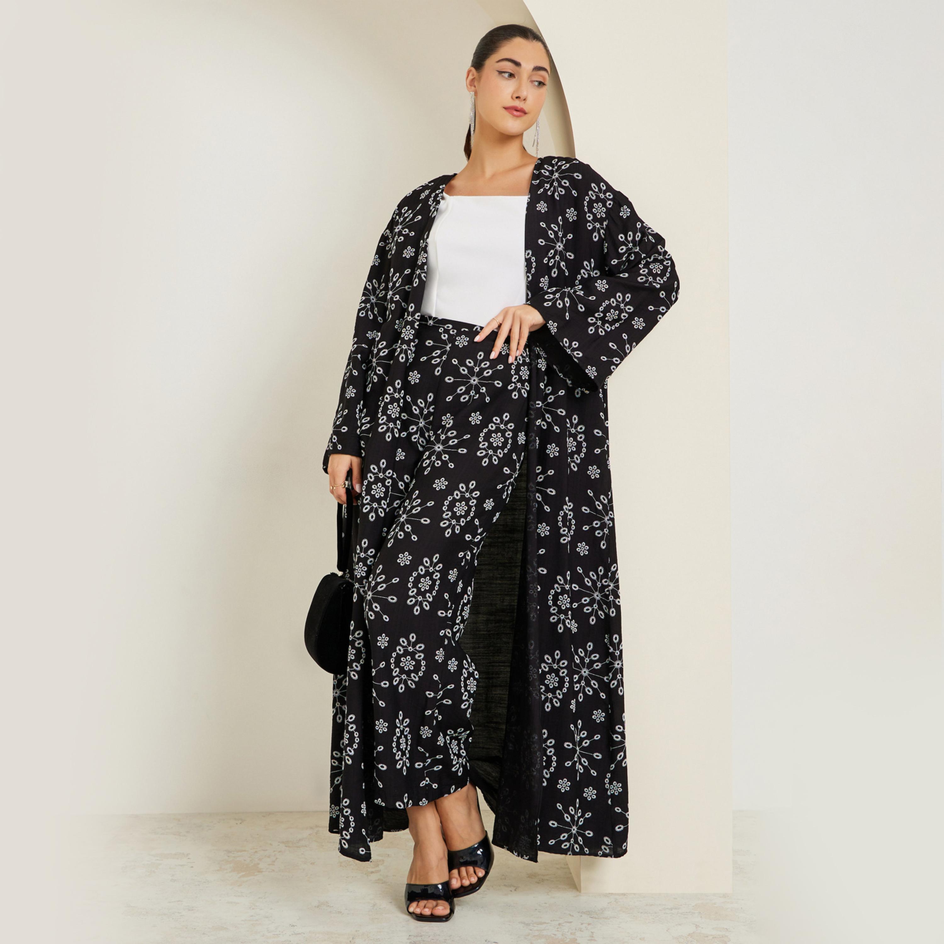 Styli Black Printed Kimono and Wide Leg Pants Co-Ords-women-clothing-coordsets-image-1