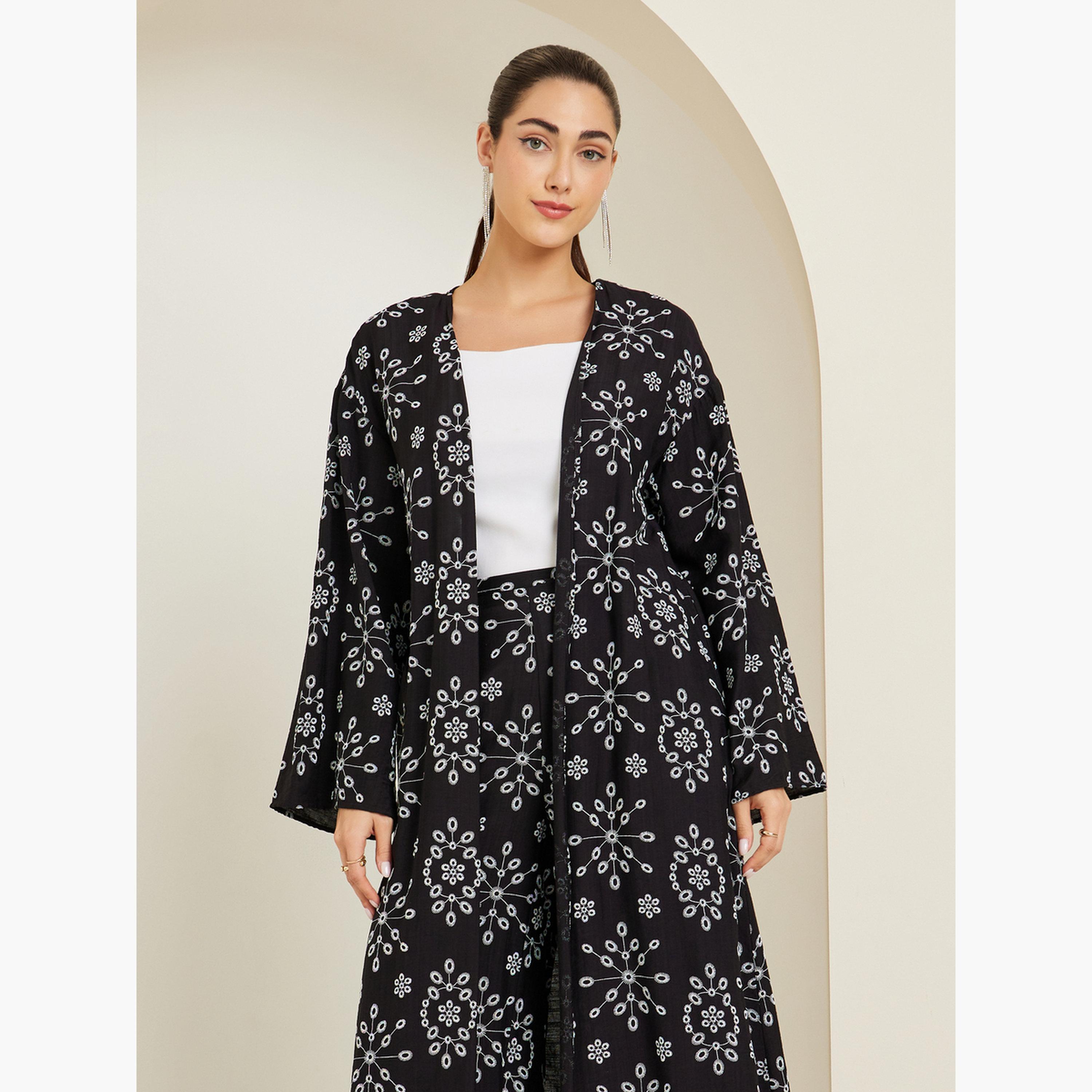 Styli Black Printed Kimono and Wide Leg Pants Co-Ords-women-clothing-coordsets-image-3