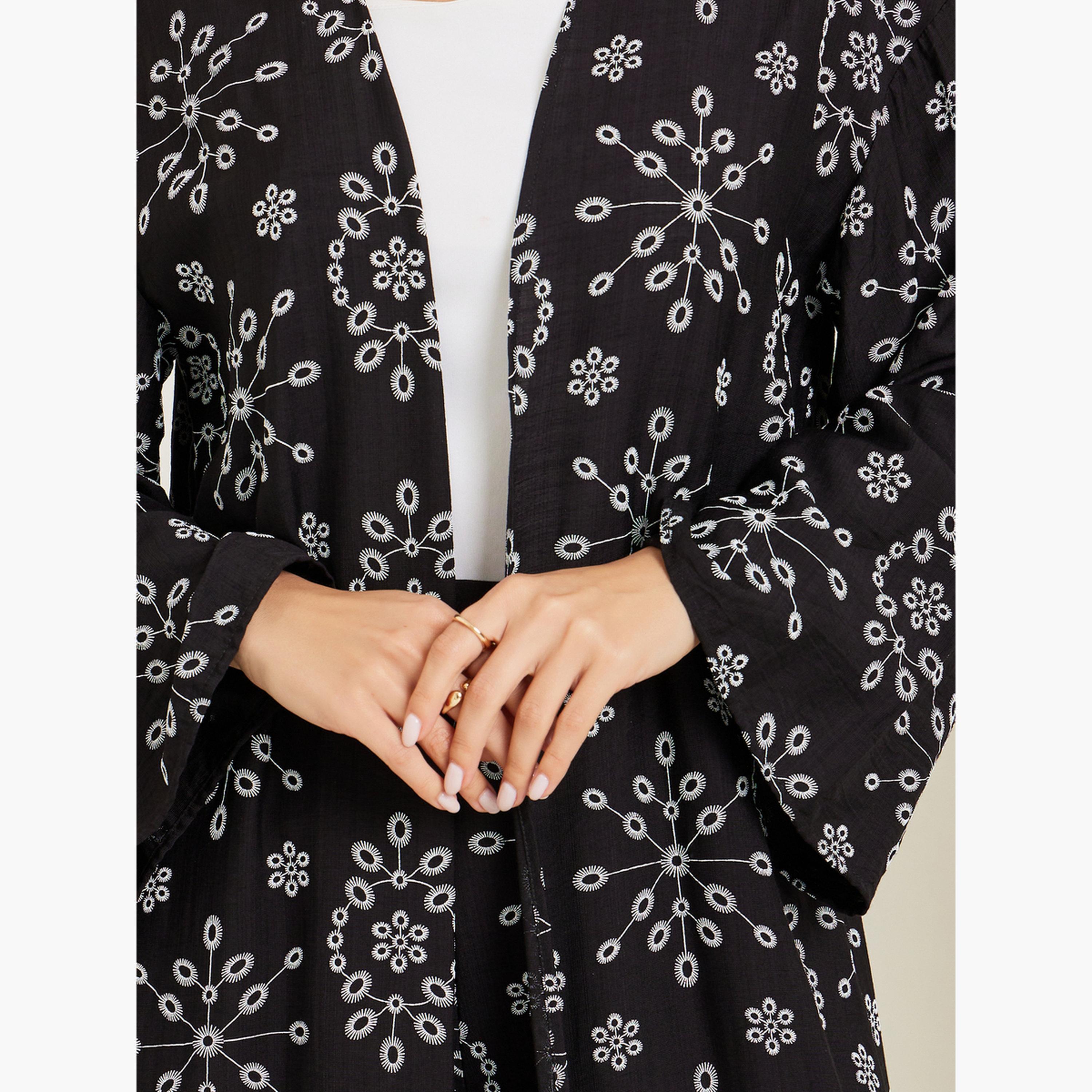 ستايلي - طقم كيمونو مطبوع وبنطال واسع الساقين لون أسود-women-clothing-coordsets-image-4