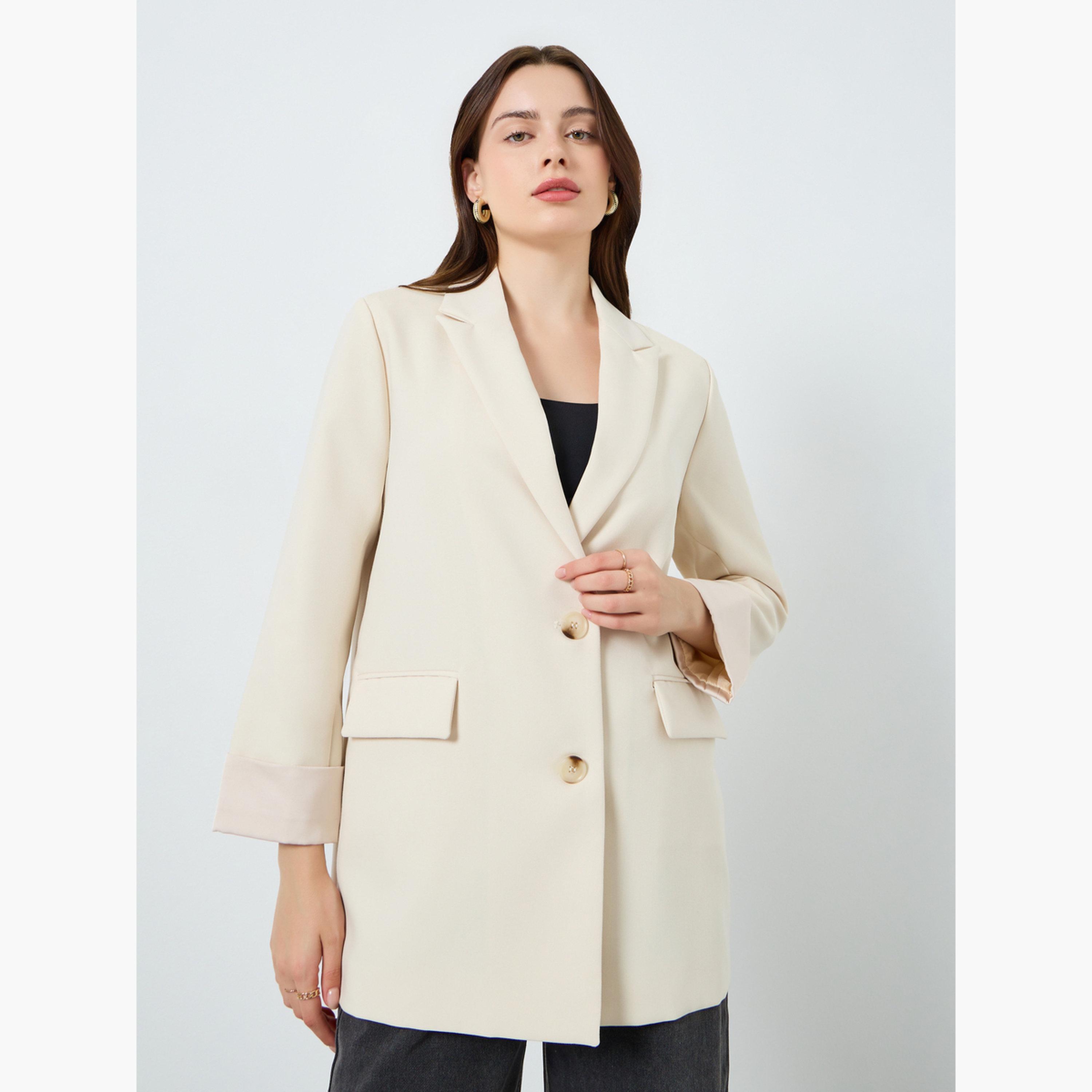 Styli Women Beige Button-Front Blazer-women-clothing-coatsandjackets-blazers-image-1
