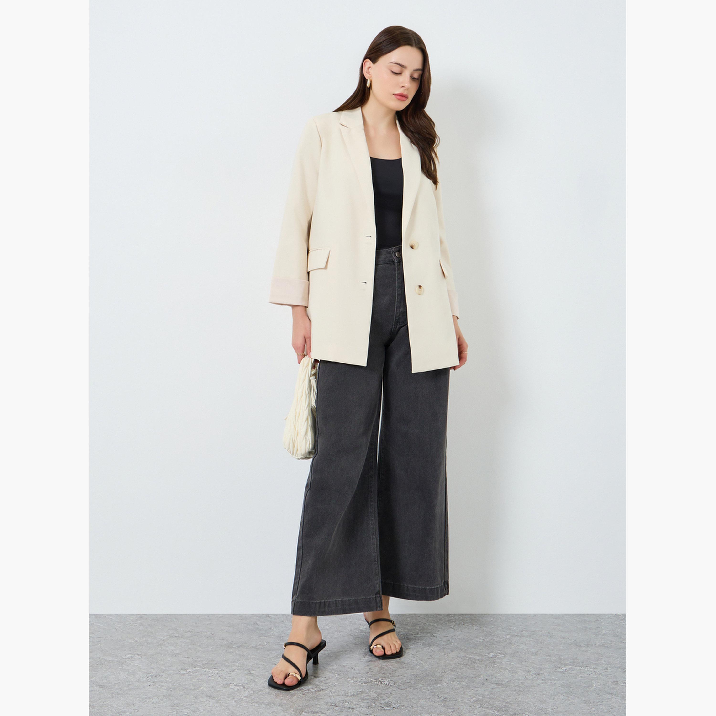 Styli Women Beige Button-Front Blazer-women-clothing-coatsandjackets-blazers-image-2