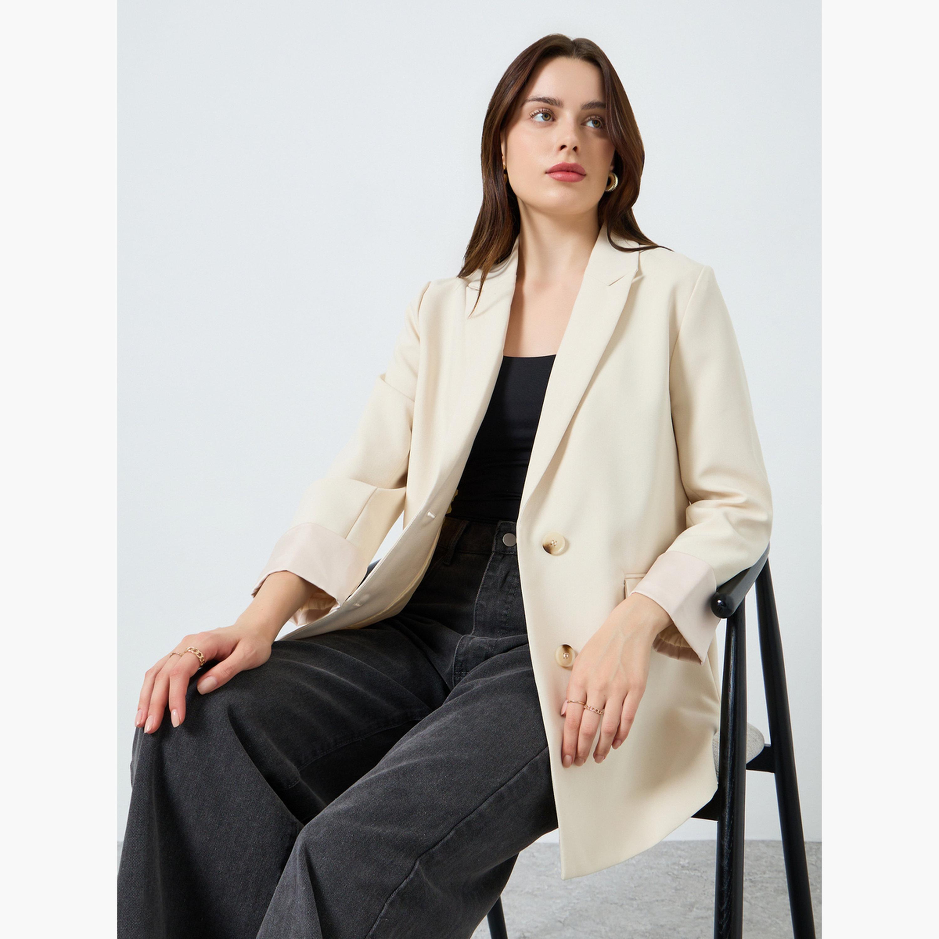 Styli Women Beige Button-Front Blazer-women-clothing-coatsandjackets-blazers-image-3