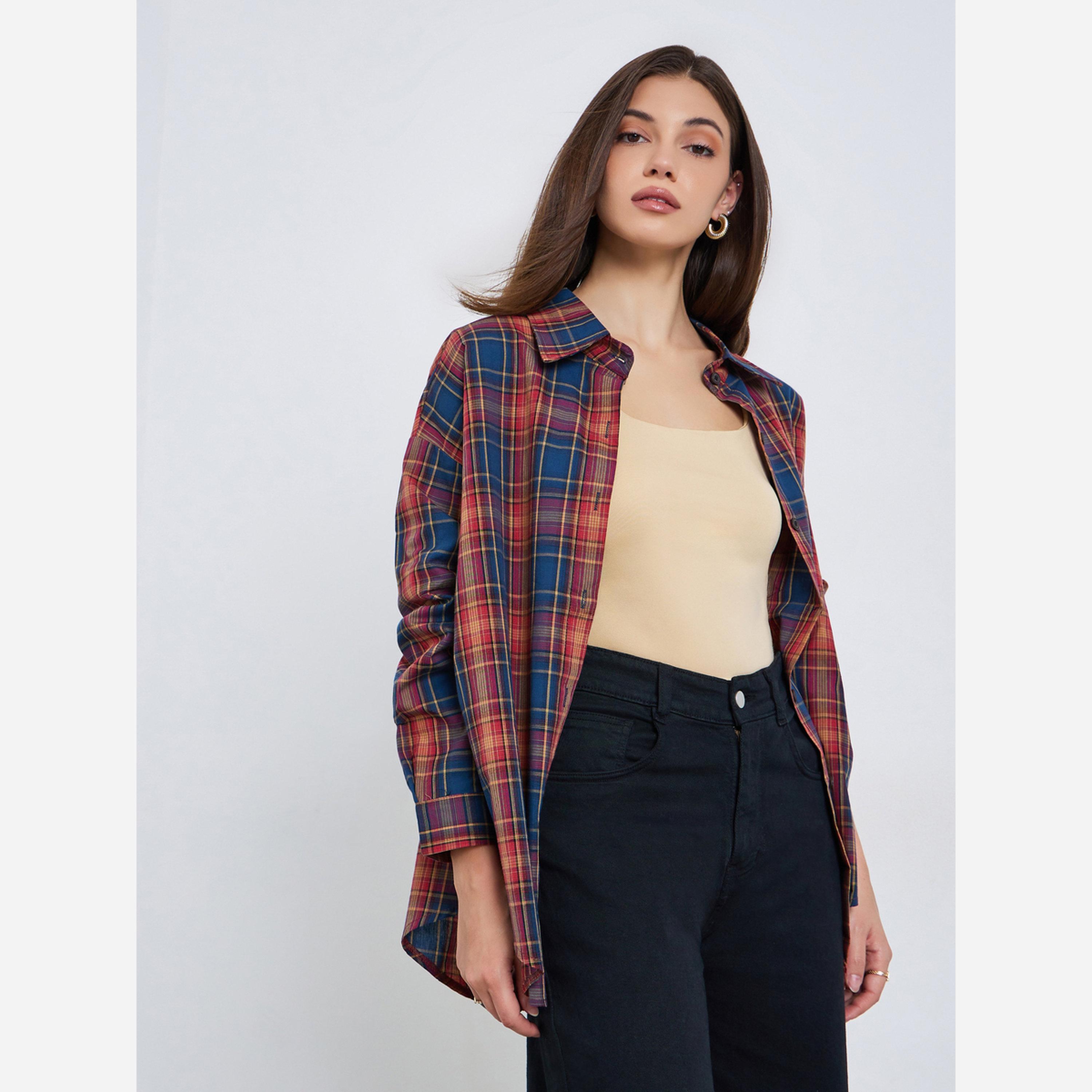 Styli Checked pattern, everyday loose and casual Oversized Shirt-women-clothing-shirtsandblouses-shirts-image-1