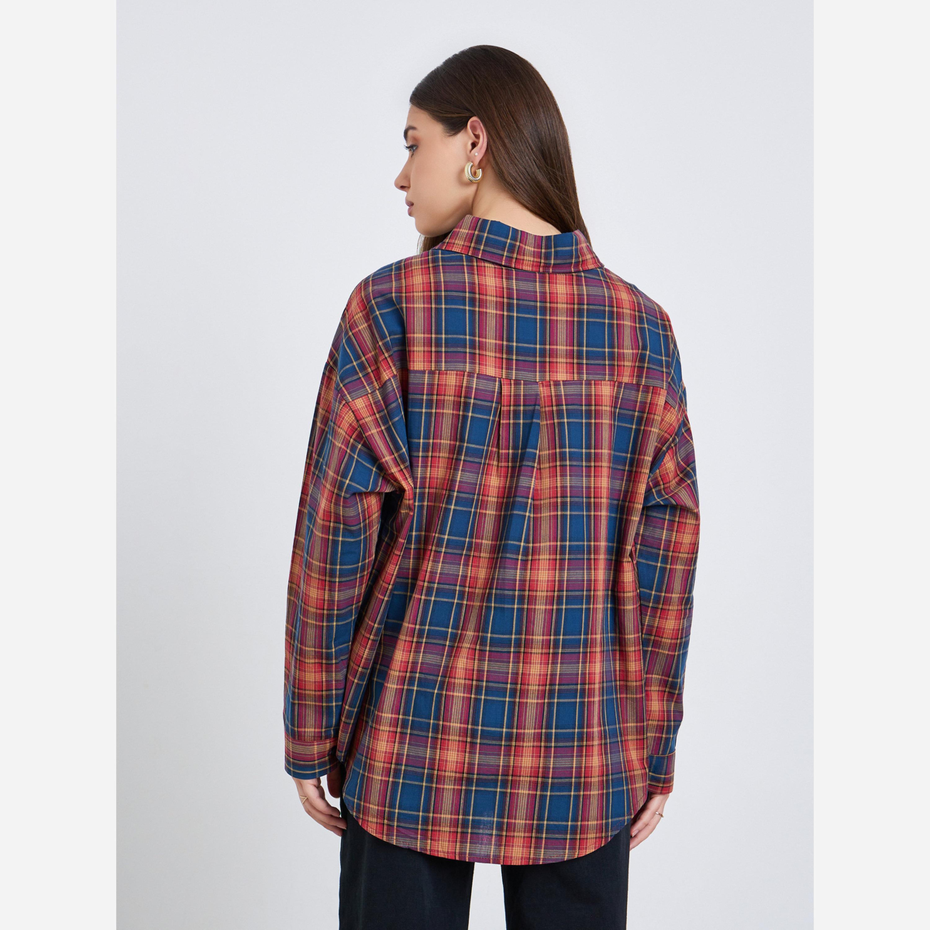 Styli Checked pattern, everyday loose and casual Oversized Shirt-women-clothing-shirtsandblouses-shirts-image-4