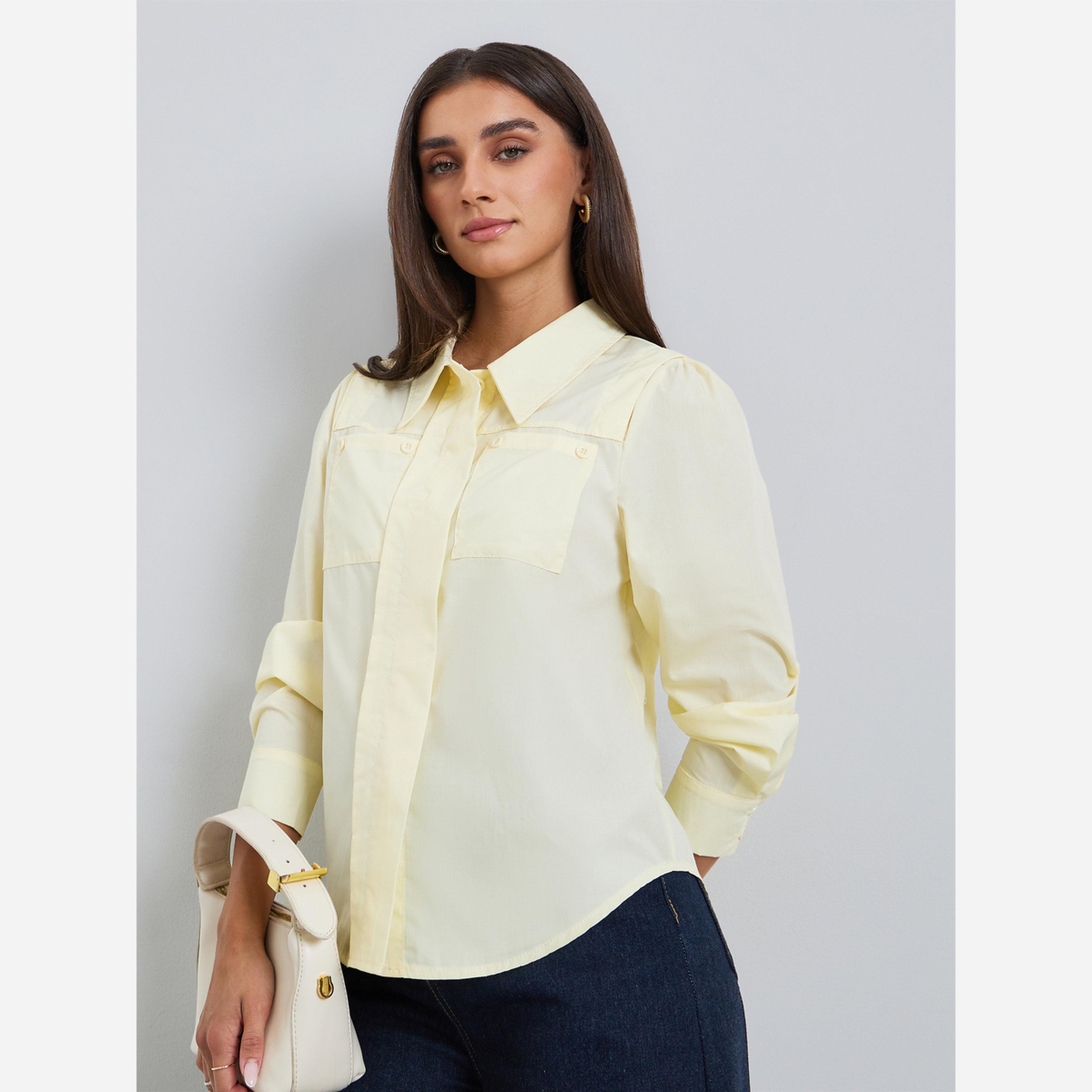 Styli Pocket detail, everyday loose and casual oversized shirt.-women-clothing-shirtsandblouses-shirts-image-1