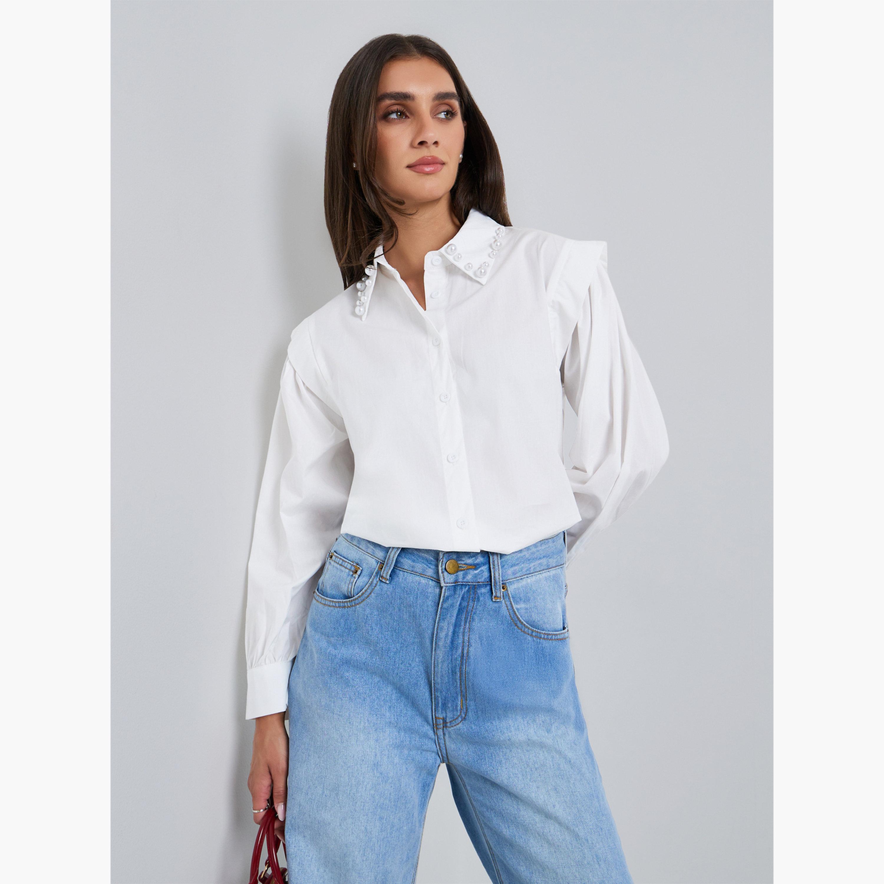 بلوزة بقصة واسعة بياقة منمقة باللؤلؤ-women-clothing-shirtsandblouses-shirts-image-1