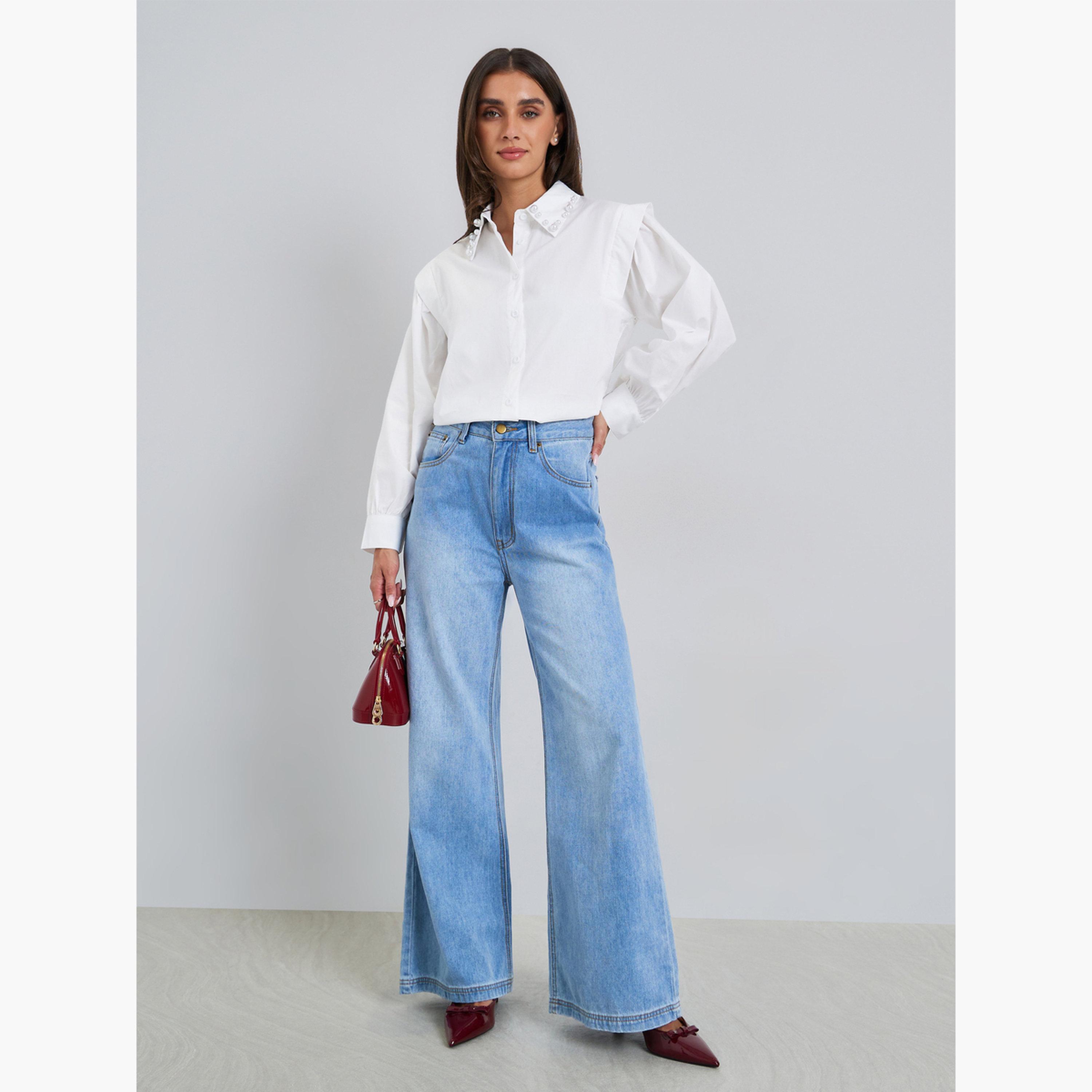 بلوزة بقصة واسعة بياقة منمقة باللؤلؤ-women-clothing-shirtsandblouses-shirts-image-2