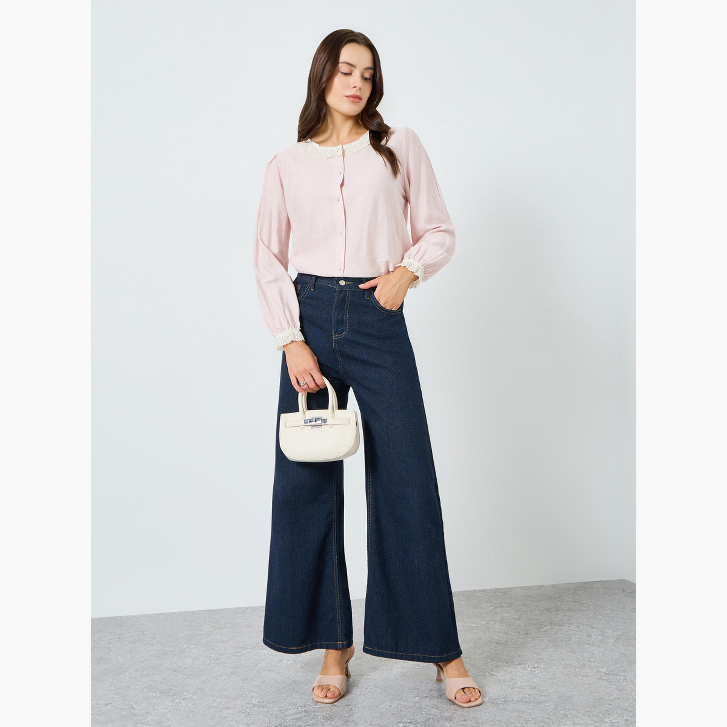 بلوزة بأكمام طويلة وتفاصيل دانتيل-women-clothing-shirtsandblouses-blouses-image-2