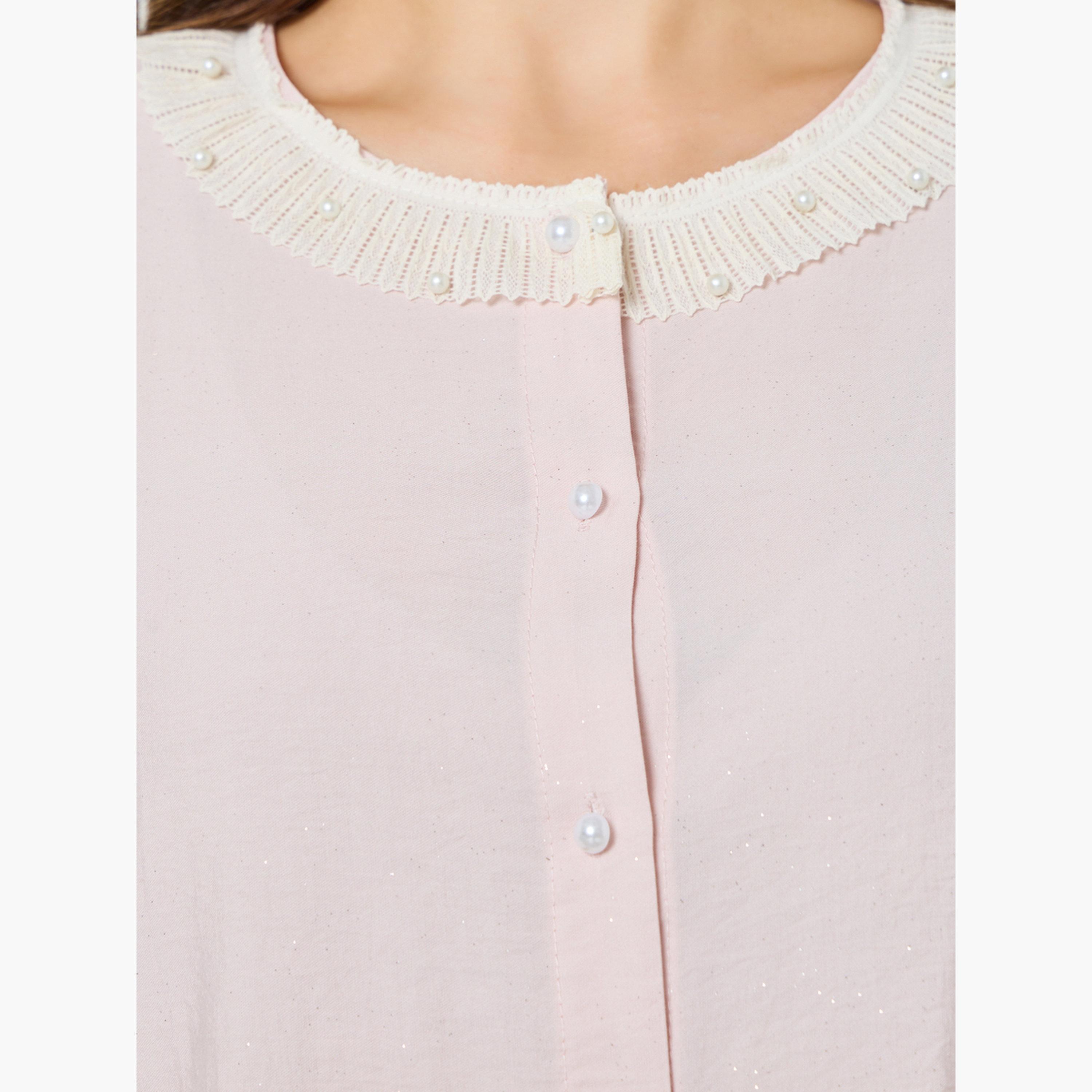 Styli Women Pink Lace Trim Long Sleeve Blouse-women-clothing-shirtsandblouses-blouses-image-4