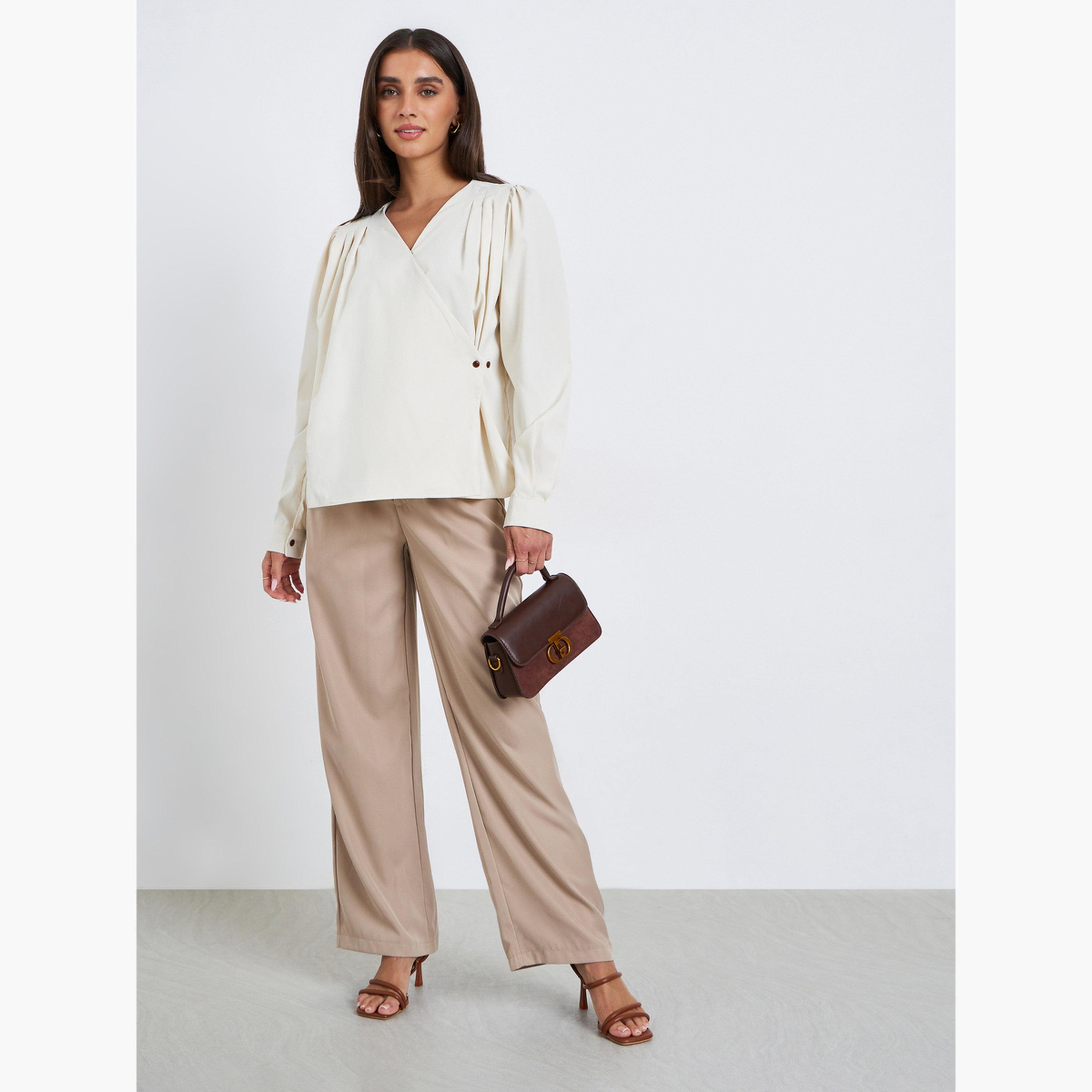بلوزة بنمط لف وكسرات-women-clothing-shirtsandblouses-blouses-image-2