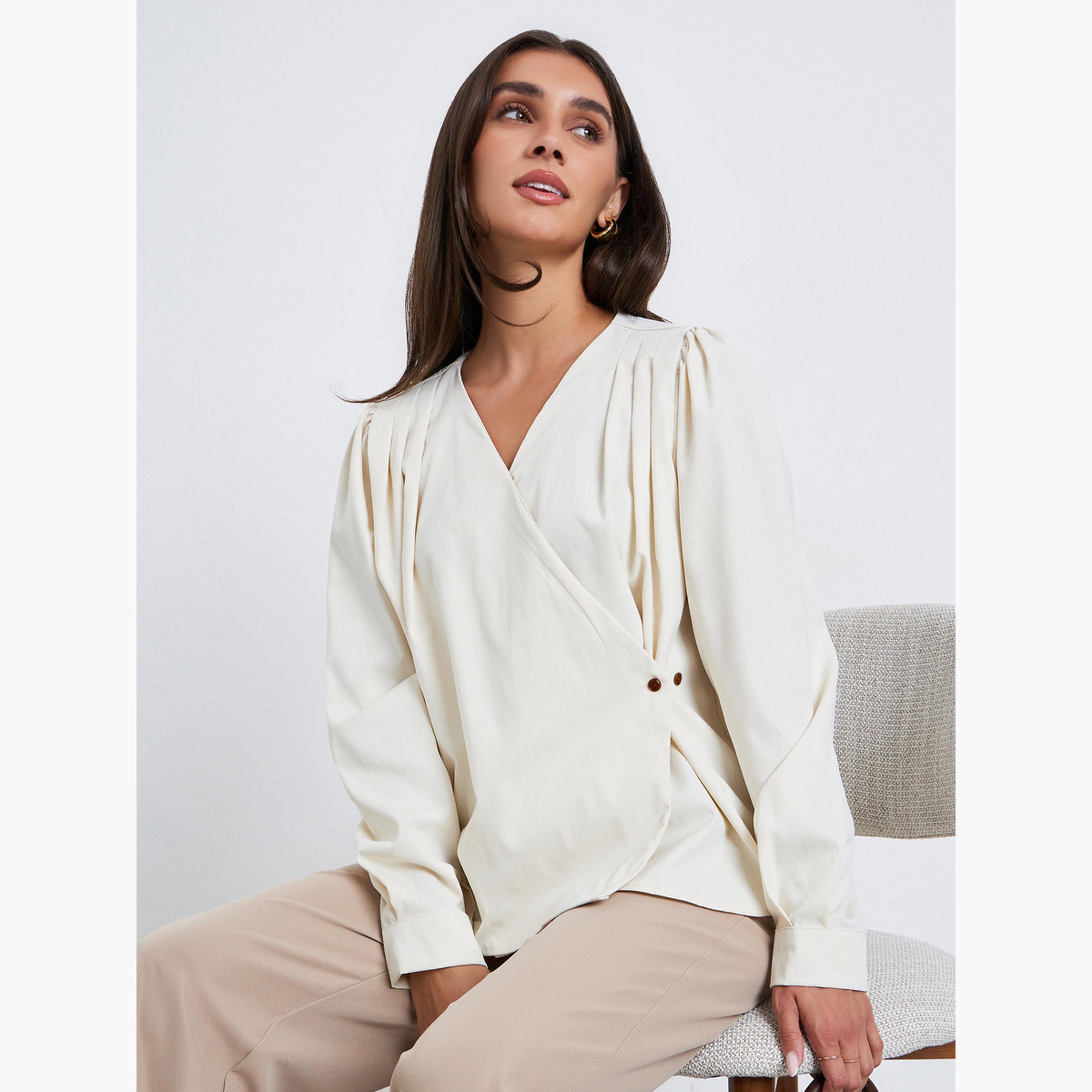 بلوزة بنمط لف وكسرات-women-clothing-shirtsandblouses-blouses-image-3