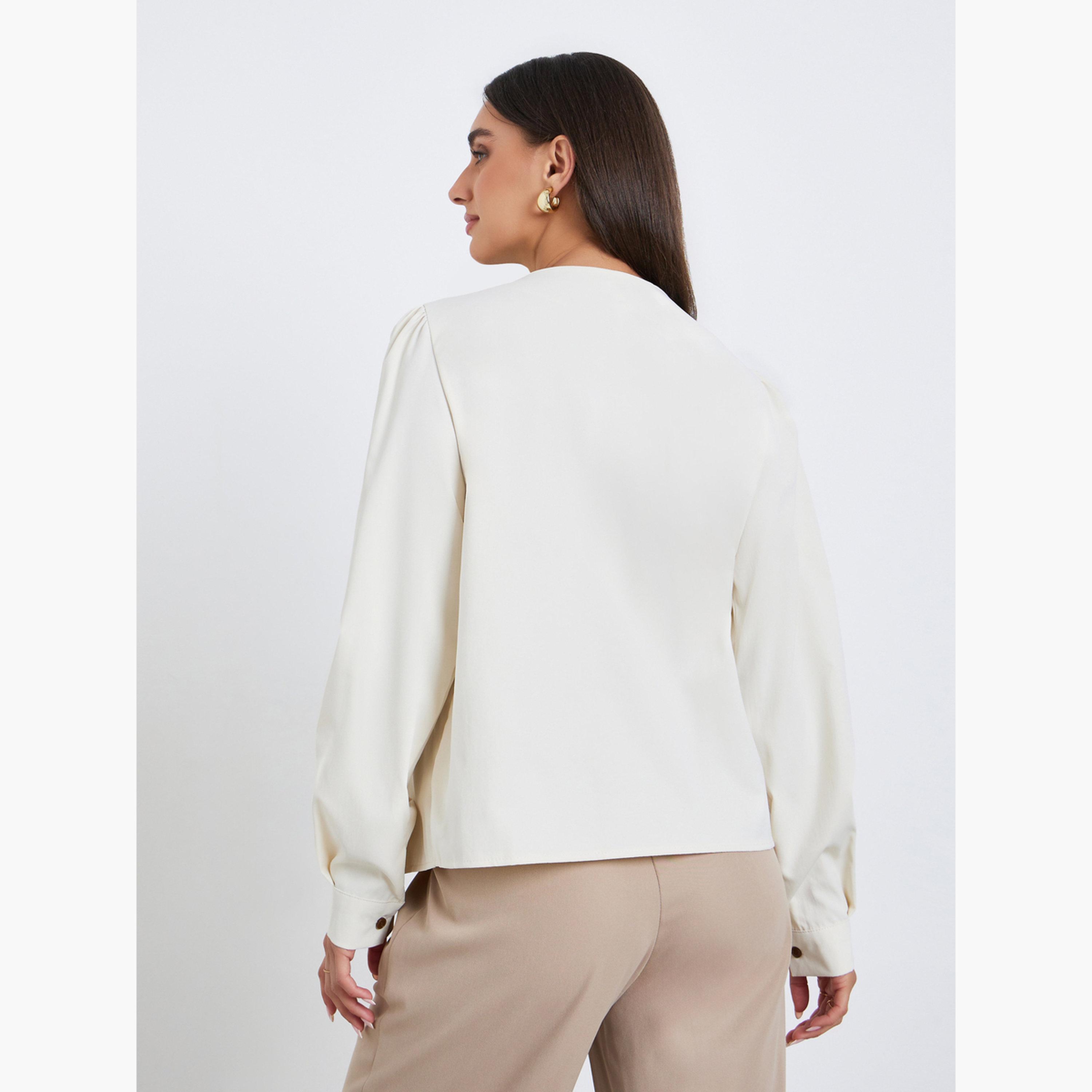 بلوزة بنمط لف وكسرات-women-clothing-shirtsandblouses-blouses-image-5