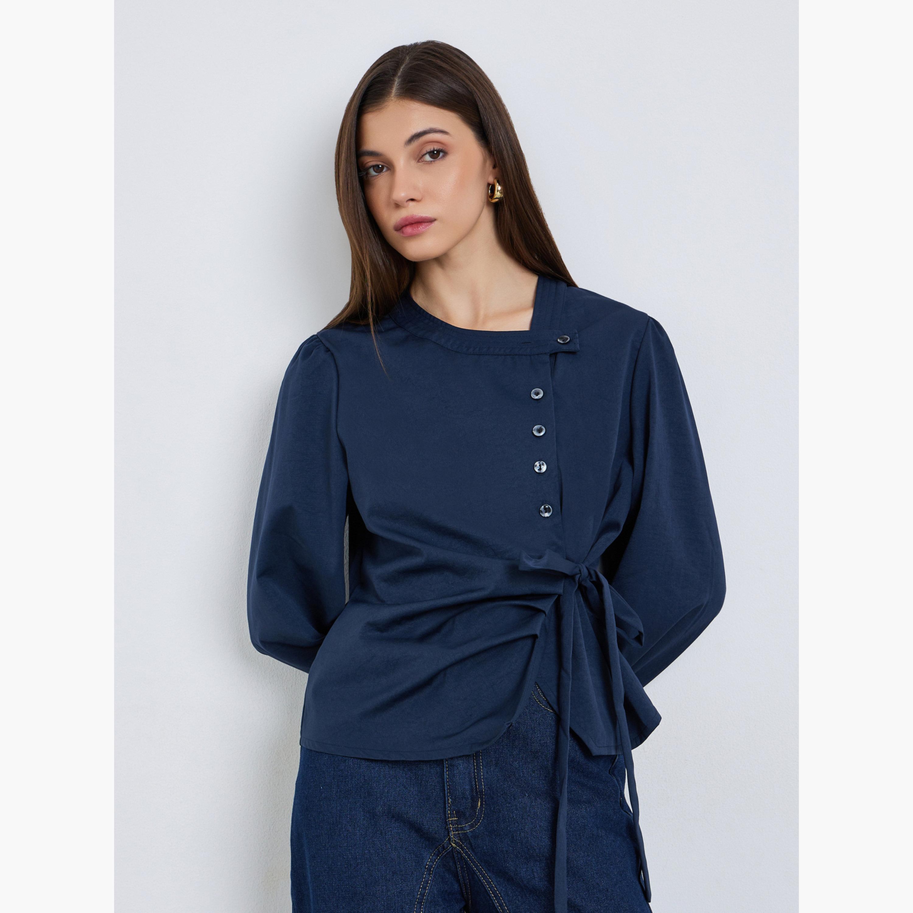 بلوزة بنمط لف وأكمام بالون-women-clothing-shirtsandblouses-blouses-image-1